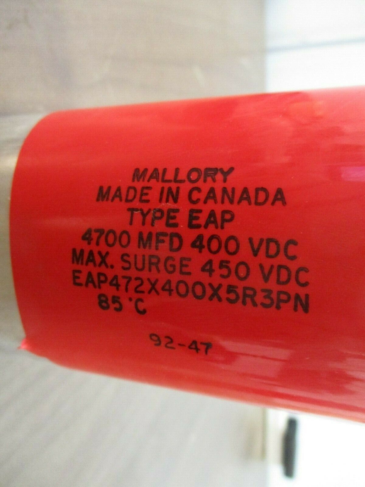 Mallory Type EAP Capacitor EAP472X400X5R3PN 4700MFD 400VDC Used