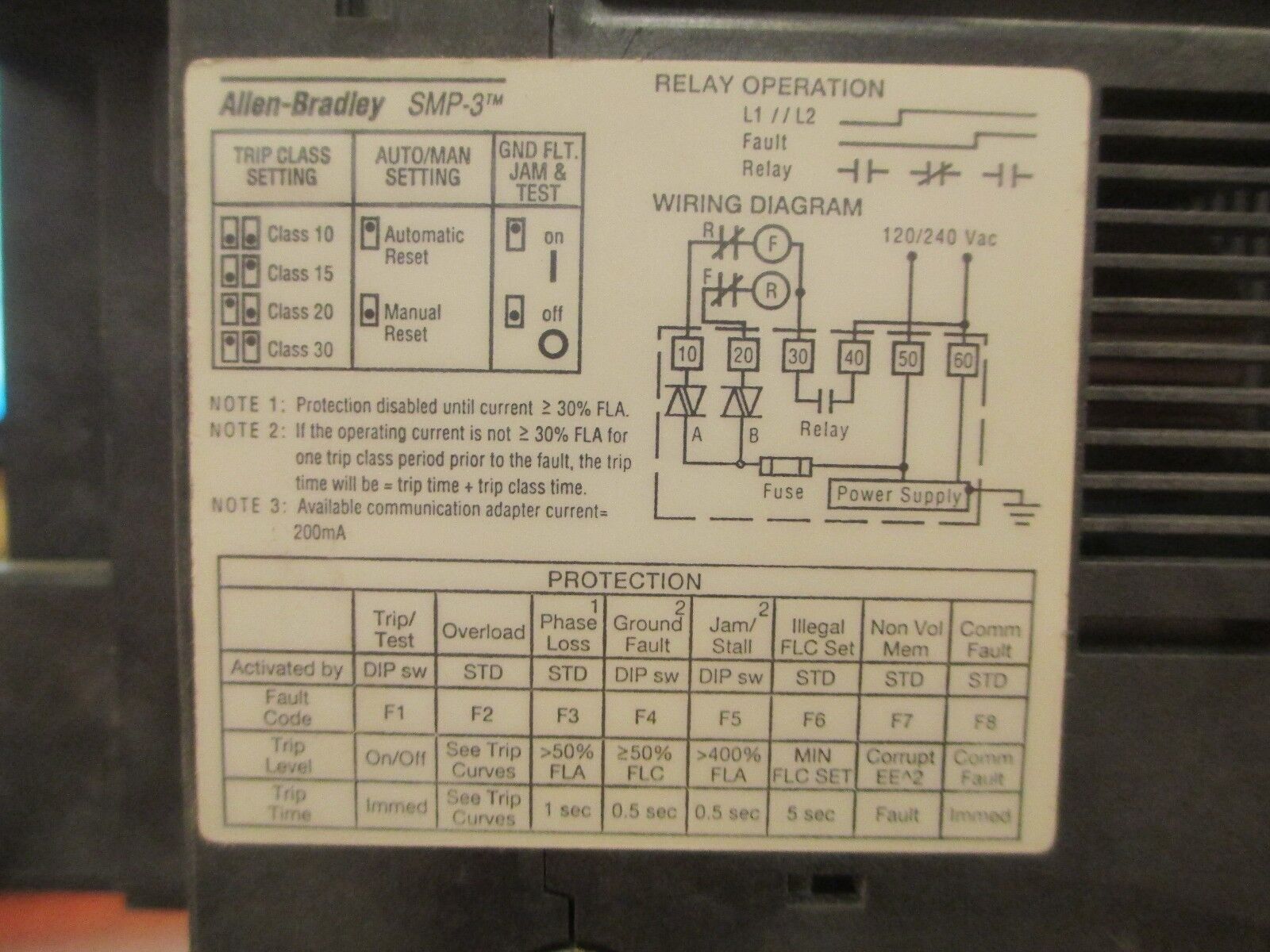 Allen-Bradley SMP-3 Solid Overload Relay 193-C1F1 2-10A Used