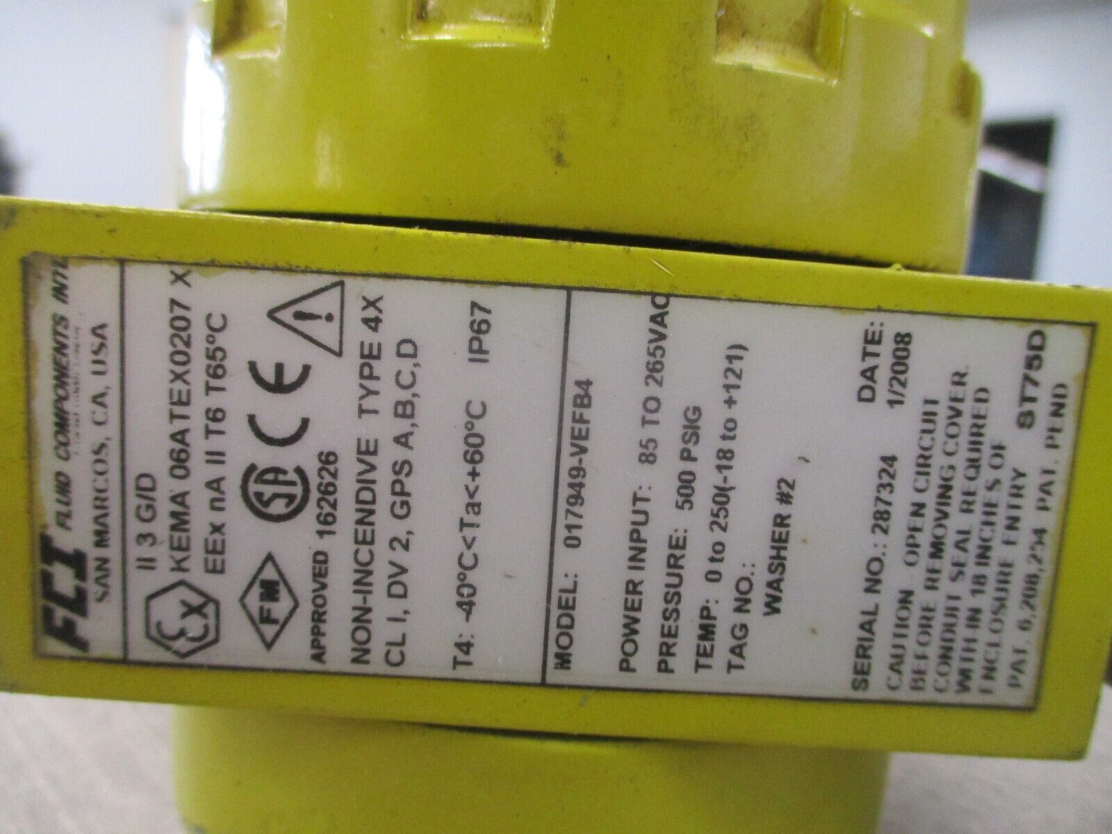 FCI Flow Monitor 017949-VEFB4 85-265VAC 500PSIG Used