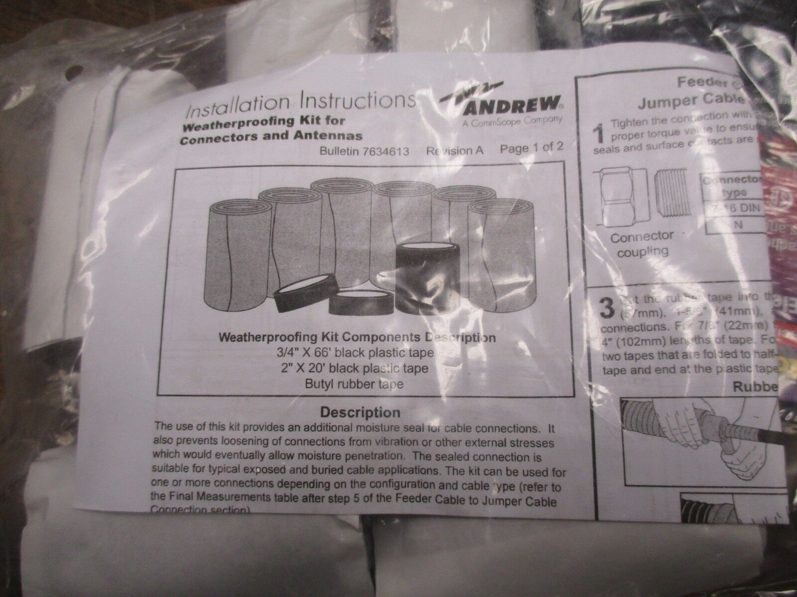 Andrew Connector/Splice Weatherproofing Kit 221213 New Surplus