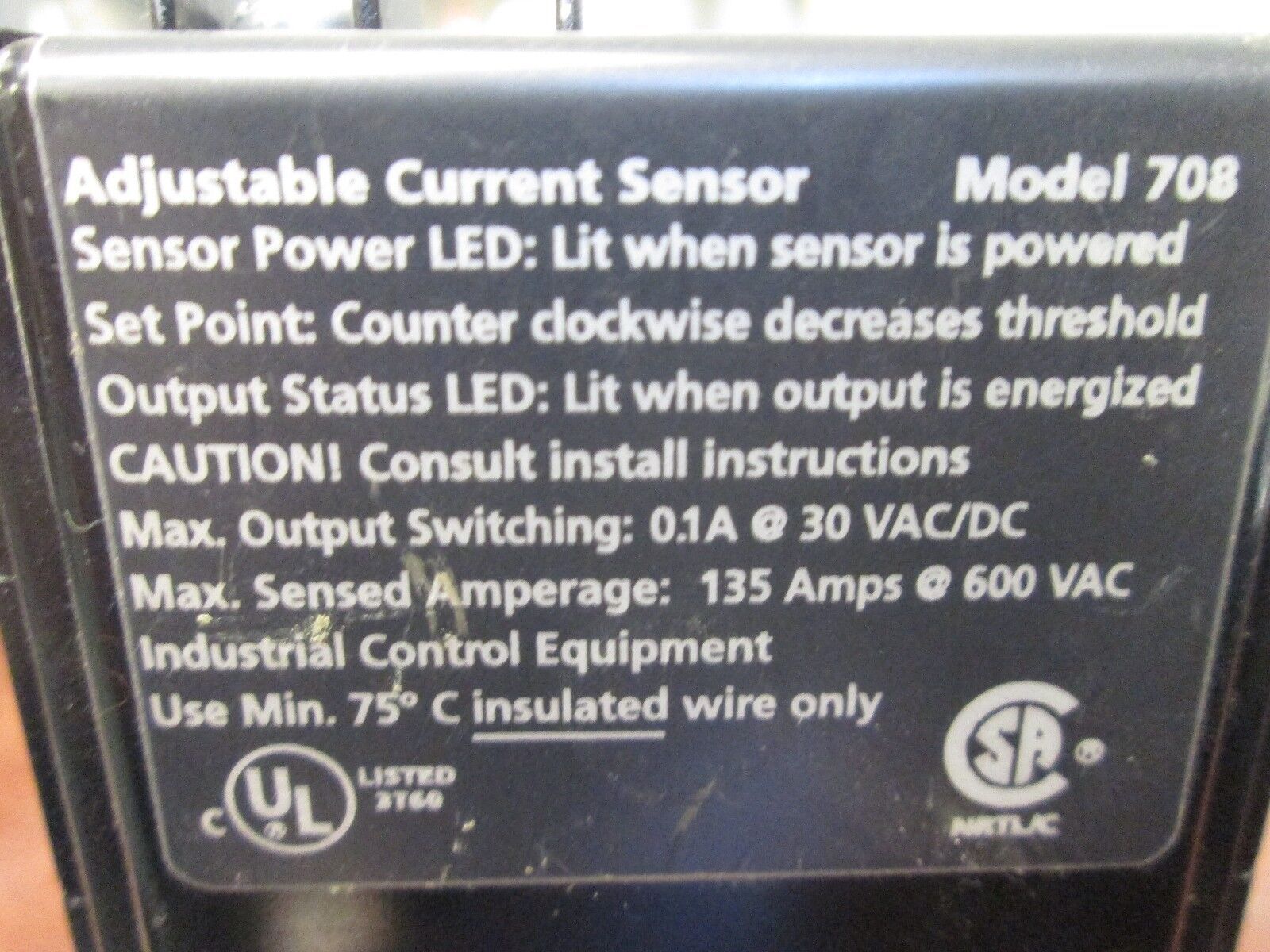Hawkeye Current Sensor Model 708 135A 600V Used - Missing (1) Terminal Screw
