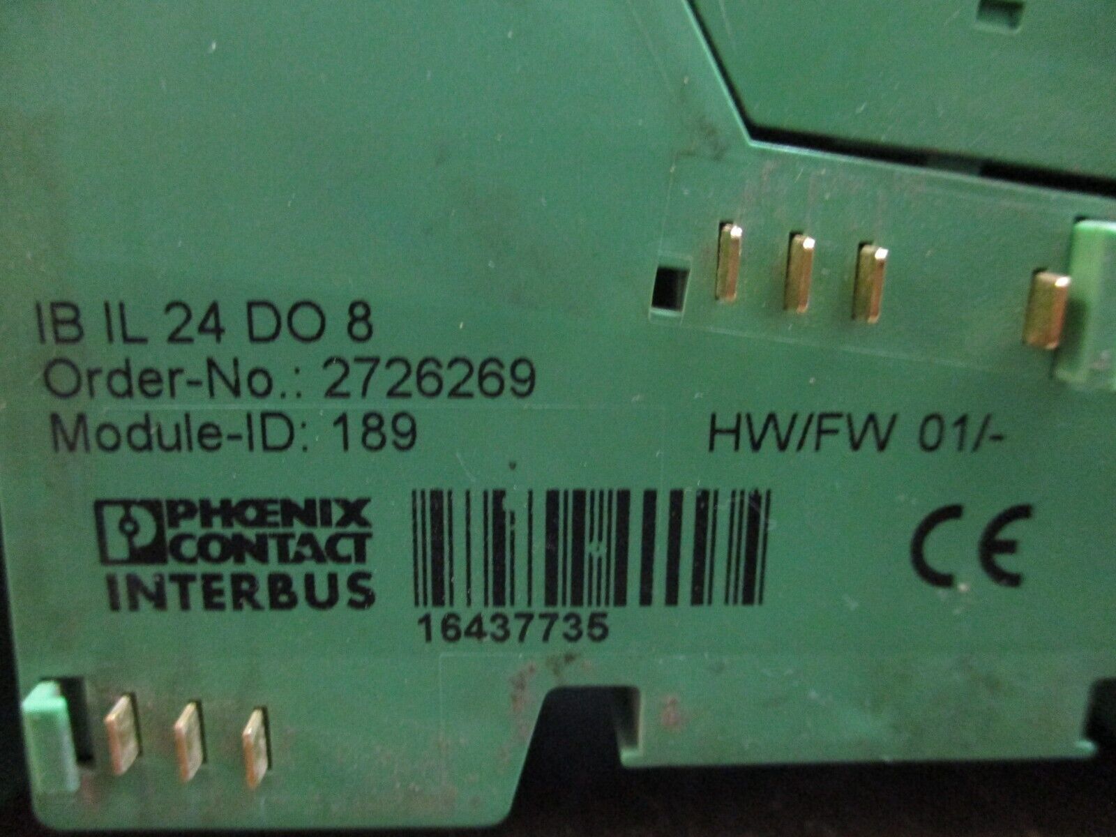 Phoenix Contact IBIL24DO8 Interbus Coupler 2726269 HW: 01 w/ Terminal Cover Used