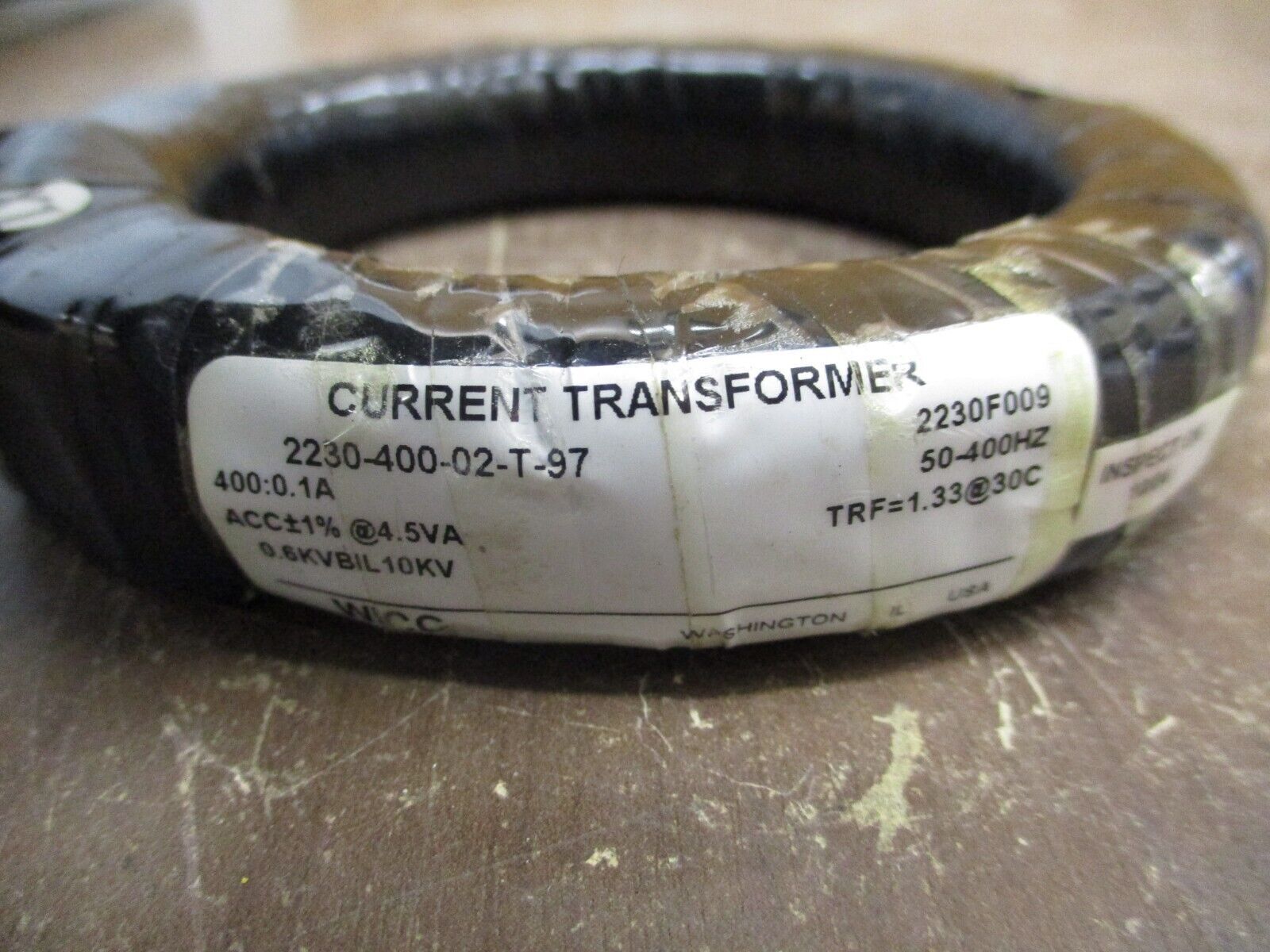 WICC Current Transformer 2230-400-02-T-97 Ratio 400:0.1A 600V 50-400Hz 10kV BIL