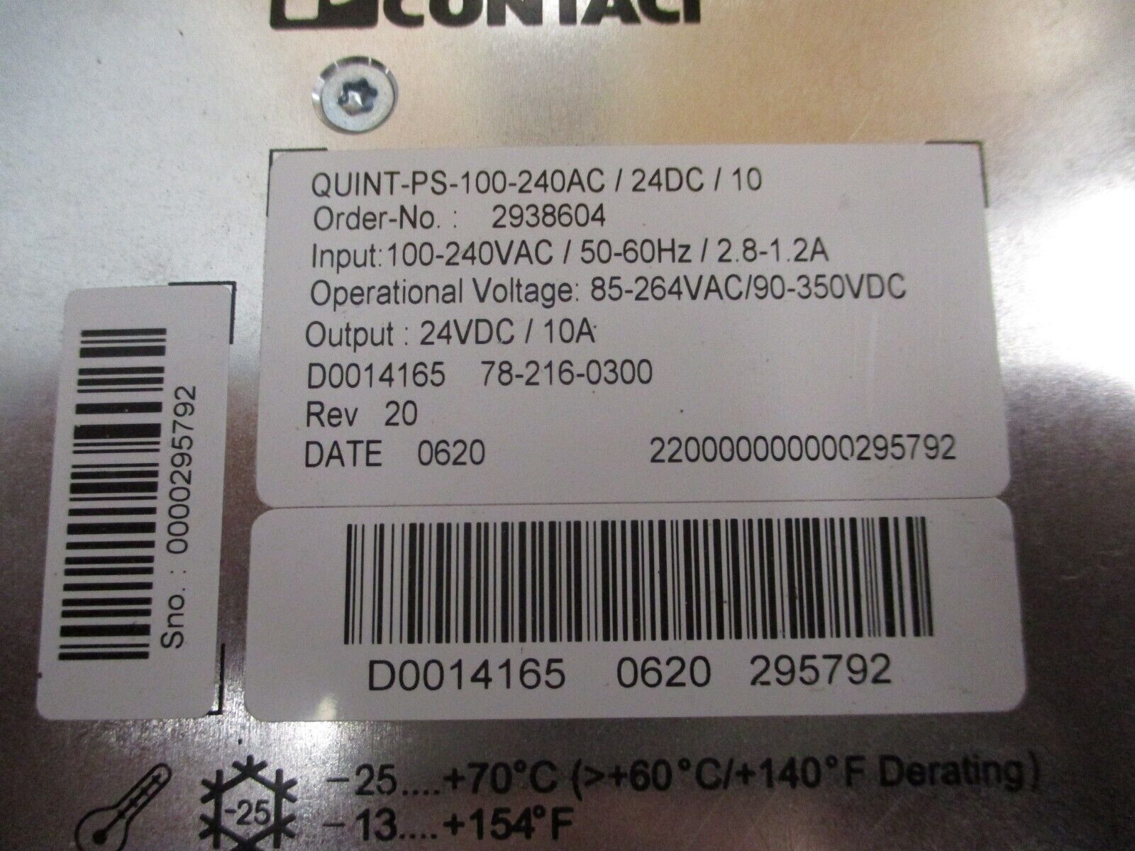 Phoenix Contact Power Supply QUINT-PS-100-240AC / 24DC / 10 Rev. 20 Used