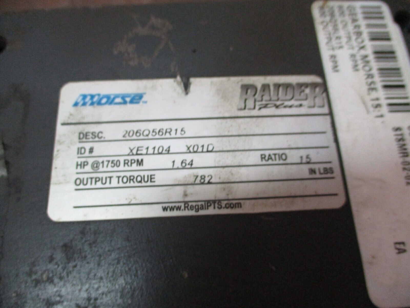 Morse Raider Plus Reducer XE1104 X01D Model #: 206Q56R15 Ratio 15:1 1750 RPM In