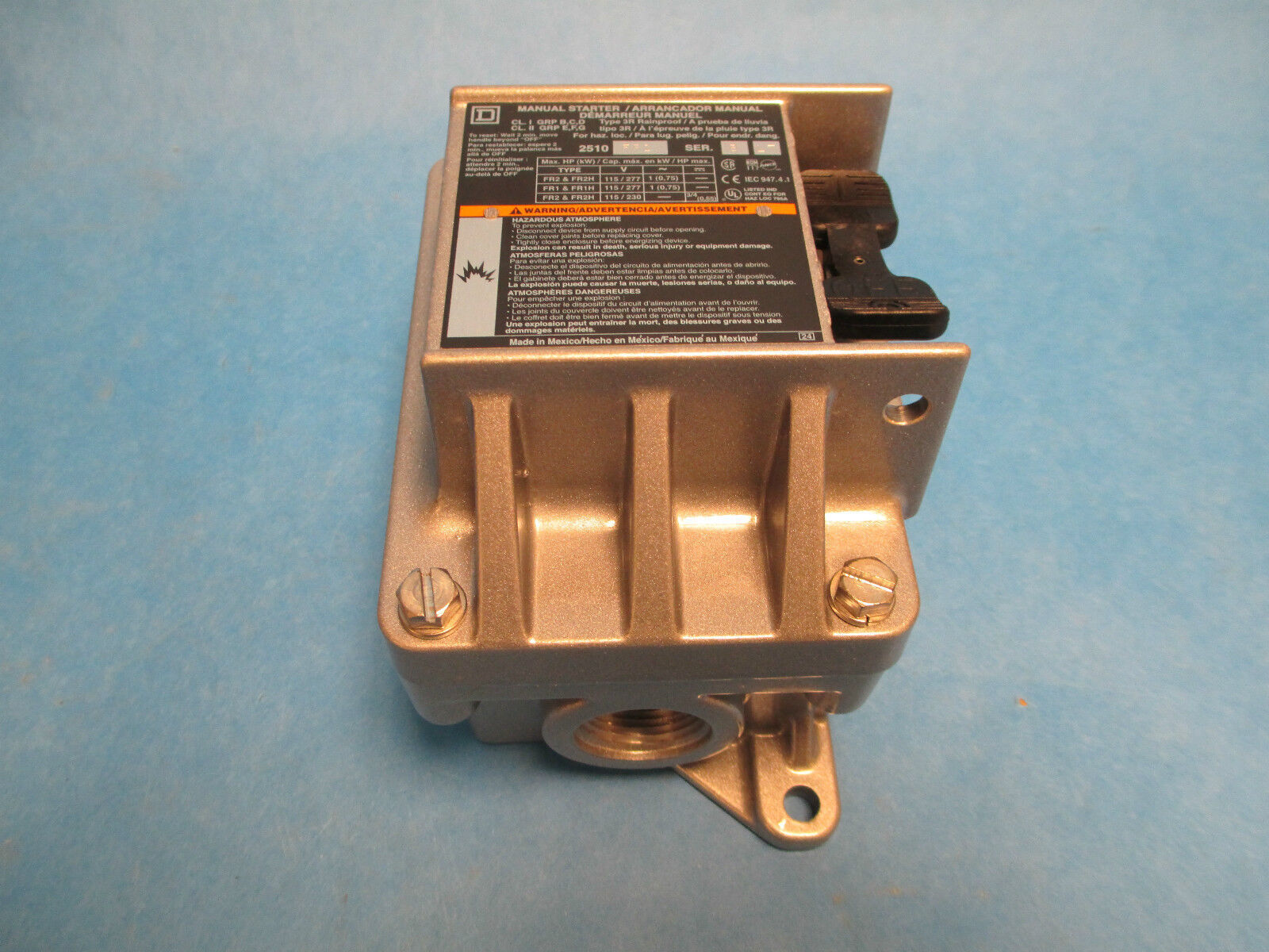 Square D FHP Manual Starter 2510FR1, Nema 7,9 & Rainproof Enclosure, New Surplus