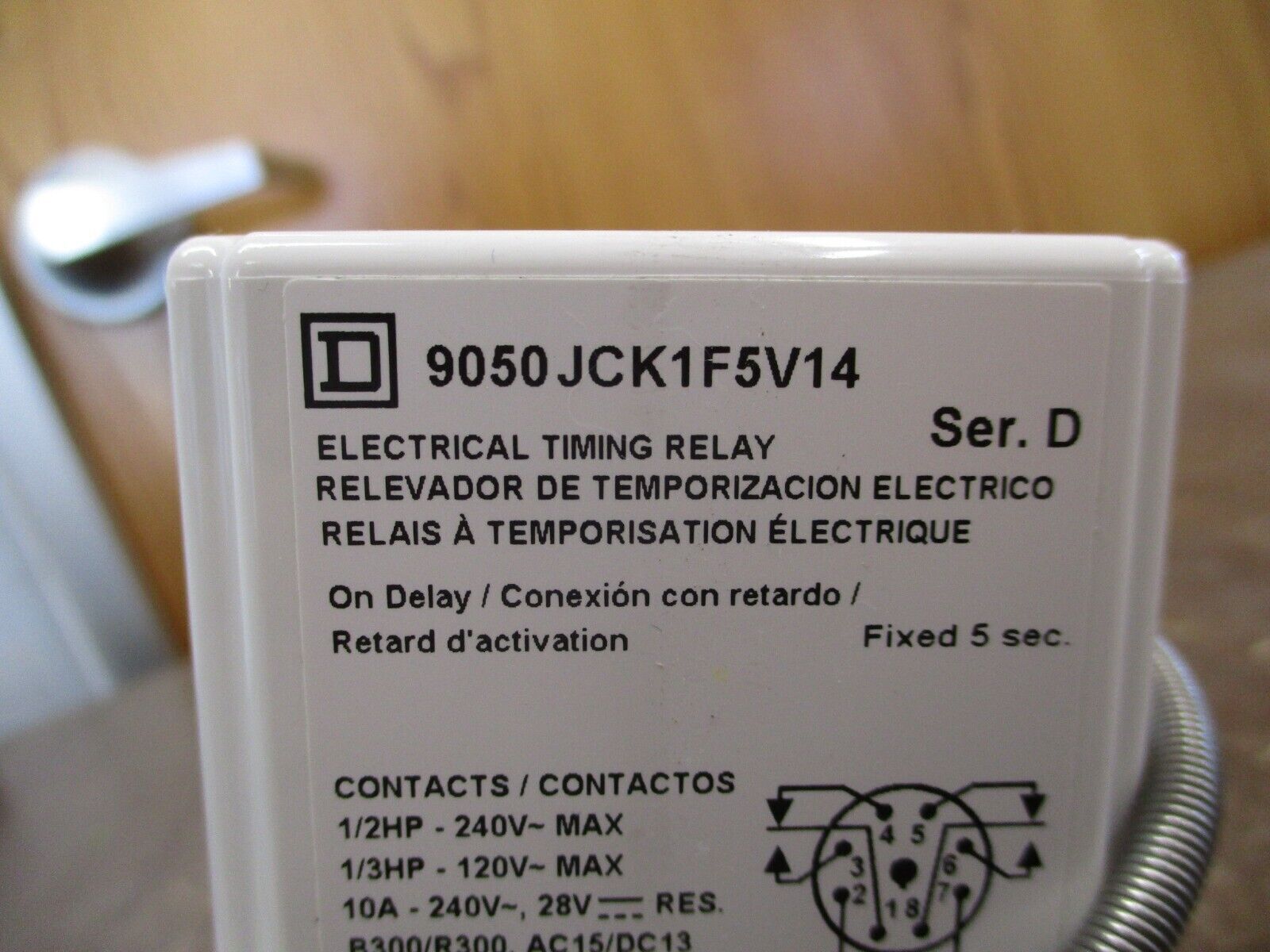 Square D Timing Relay 9050 JCK1F5V14 Ser. D Delay: Fixed 5 Sec w/ Base Used