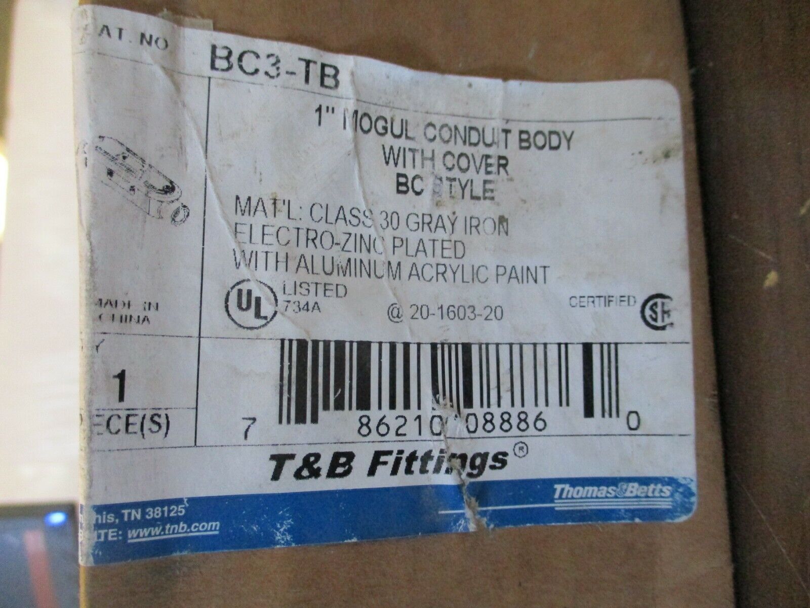 Thomas & Betts Mogul Conduit Body w/ Cover BC3-TB Size: 1" New Surplus