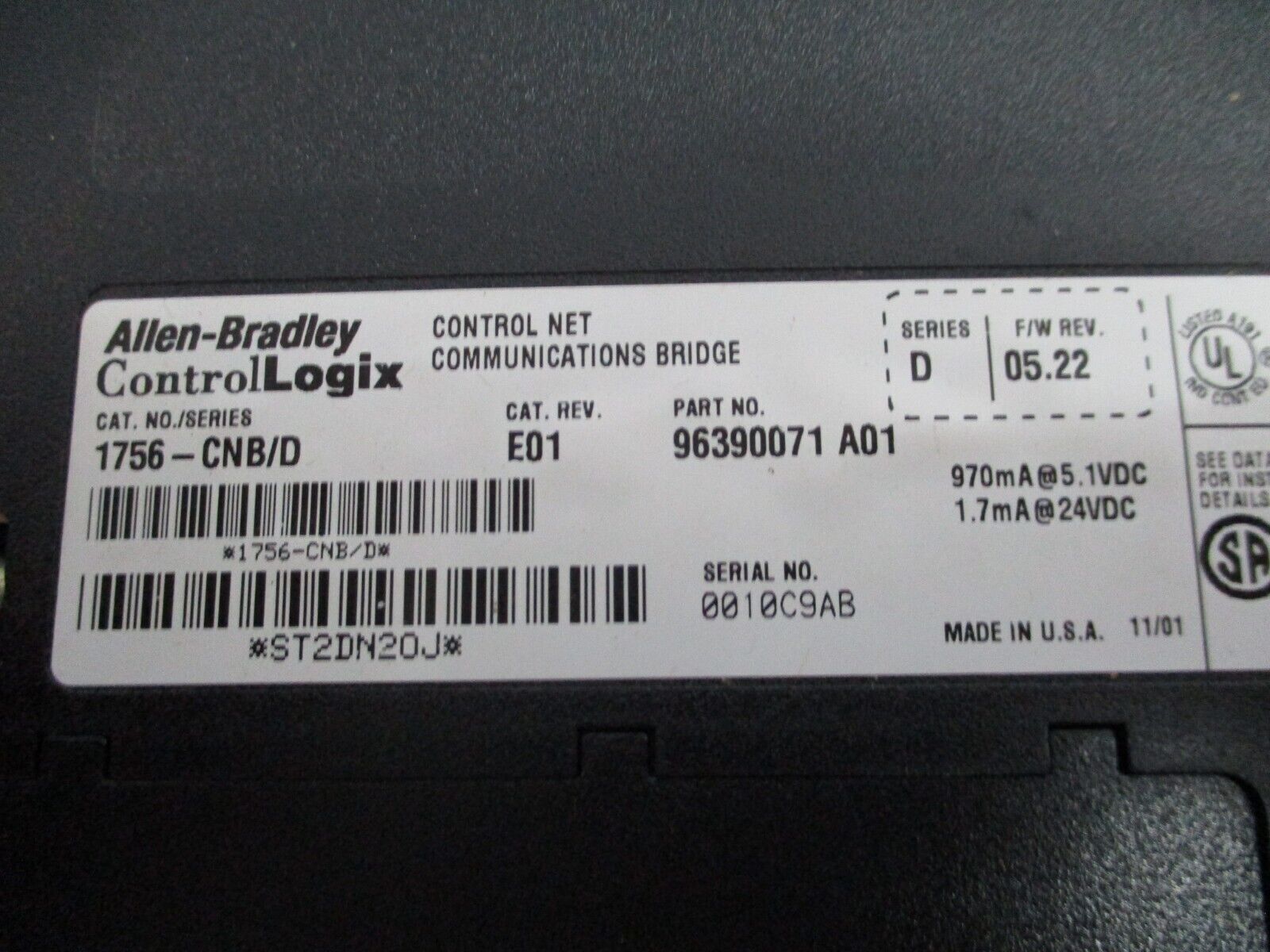 Allen-Bradley ControlLogix Control Net Comm. Bridge Module 1756-CNB Ser. D Used
