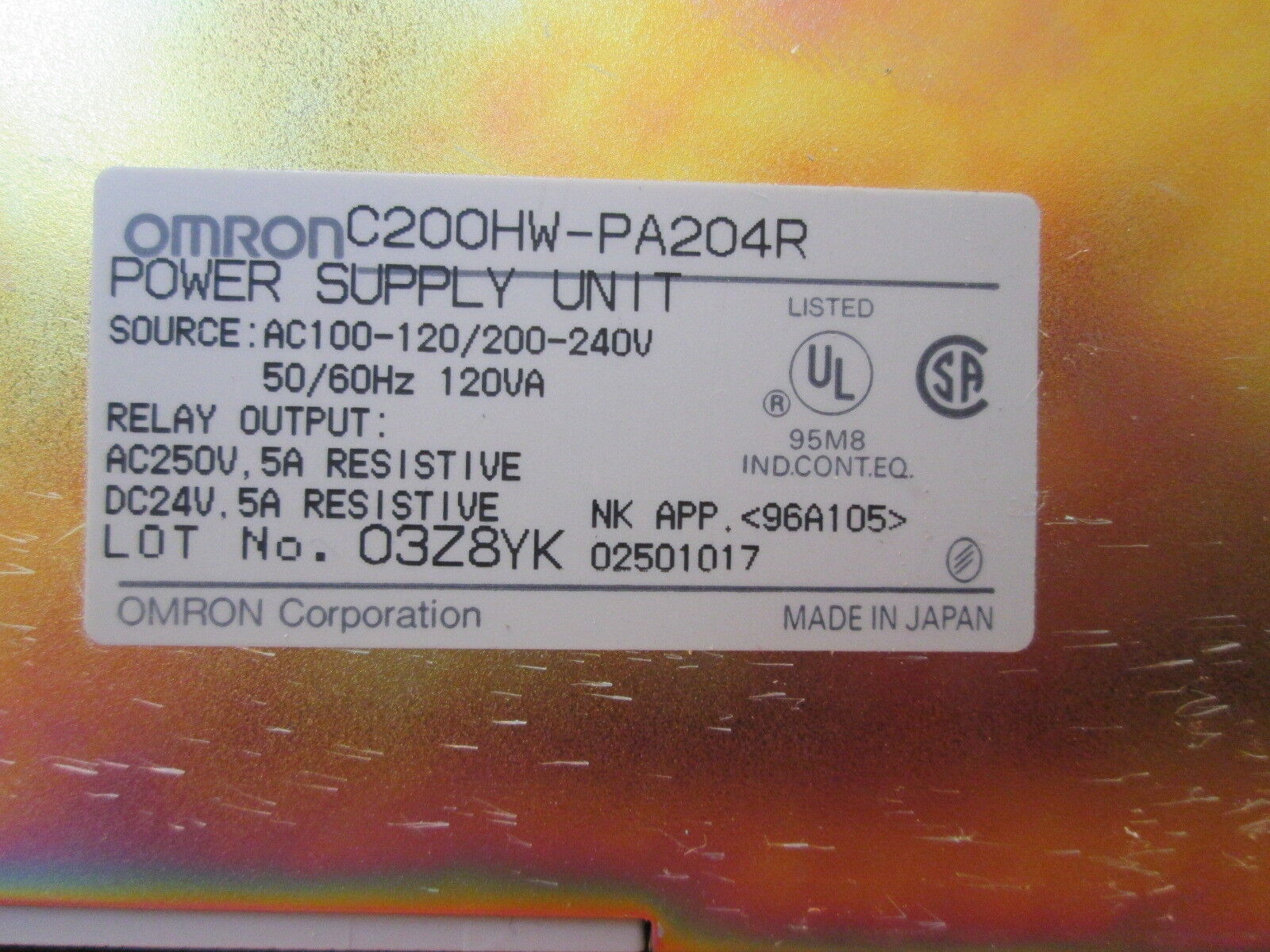 Omron PA204R Power Supply Unit C200HW-PA204R Used