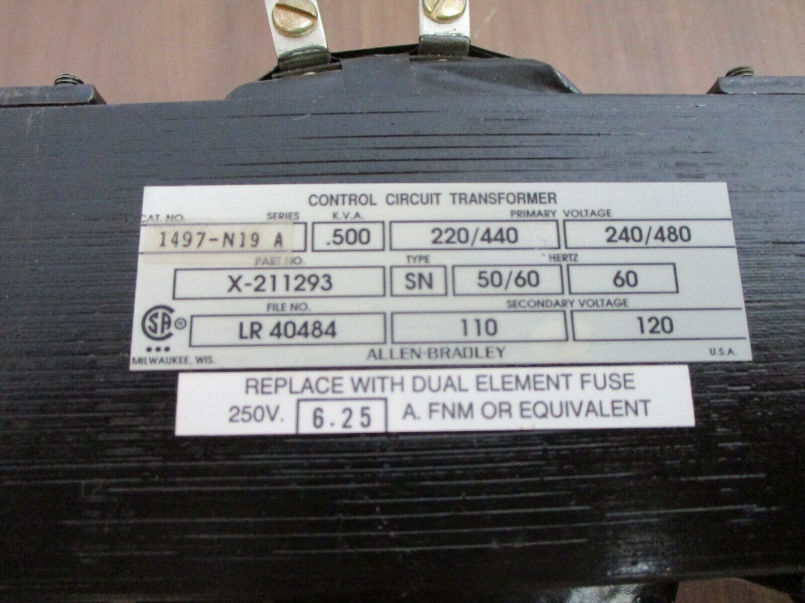Allen-Bradley Control Transformer 1497-N19 0.500kVA Pri: 240/480V Sec: 120V Used