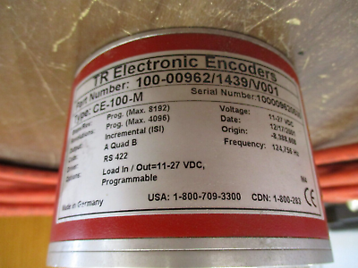 TR Electronic Type CE-100-M Encoder 100-00962/1439/V001 11-27VDC 124,756Hz Used