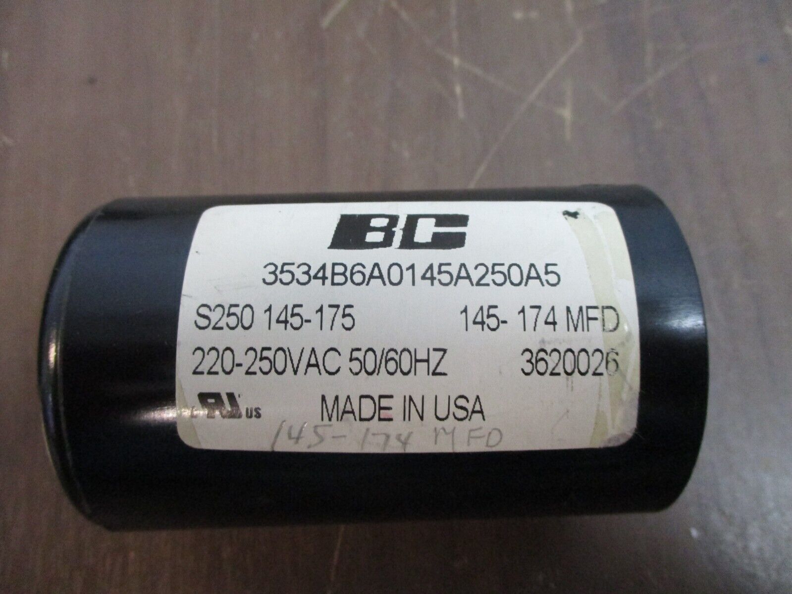 BC S250 145-175 Capacitor 3534B6A0145A250A5 145-174MFD 220-250VAC 50/60Hz