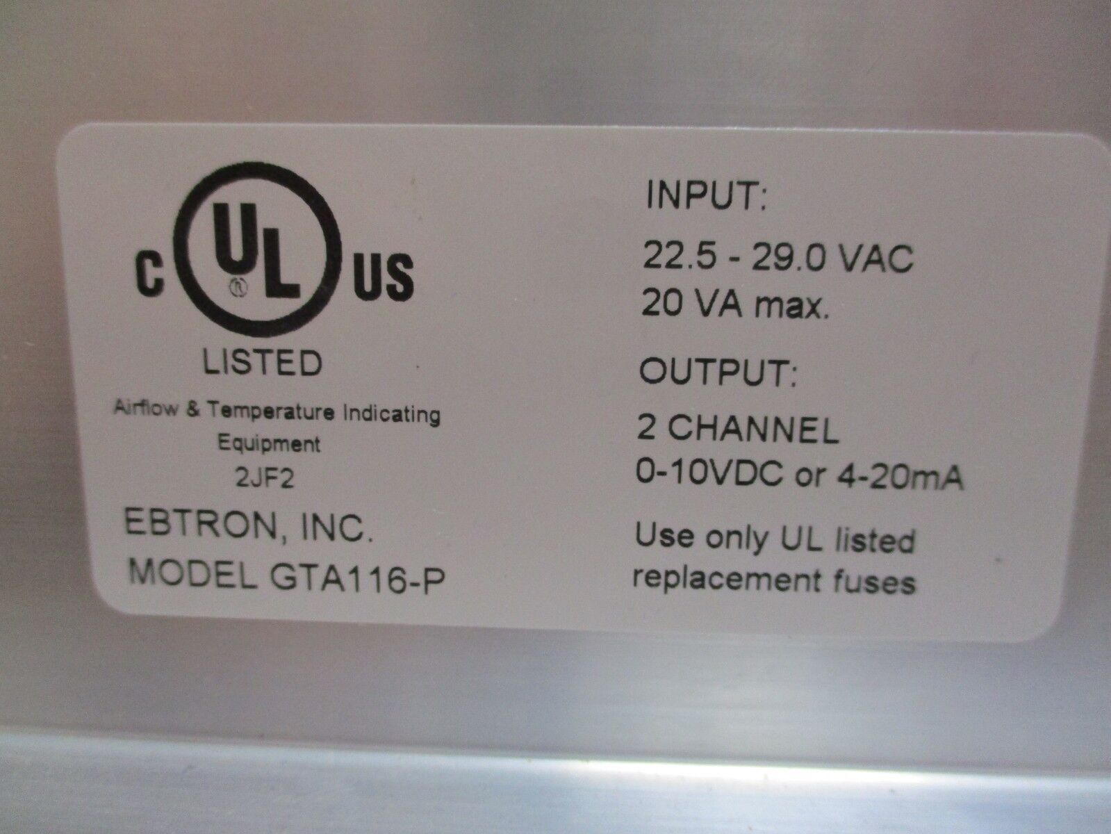 Ebtron Digital Transmitter GTA116-P Input: 22.5-29VAC 20VA Used
