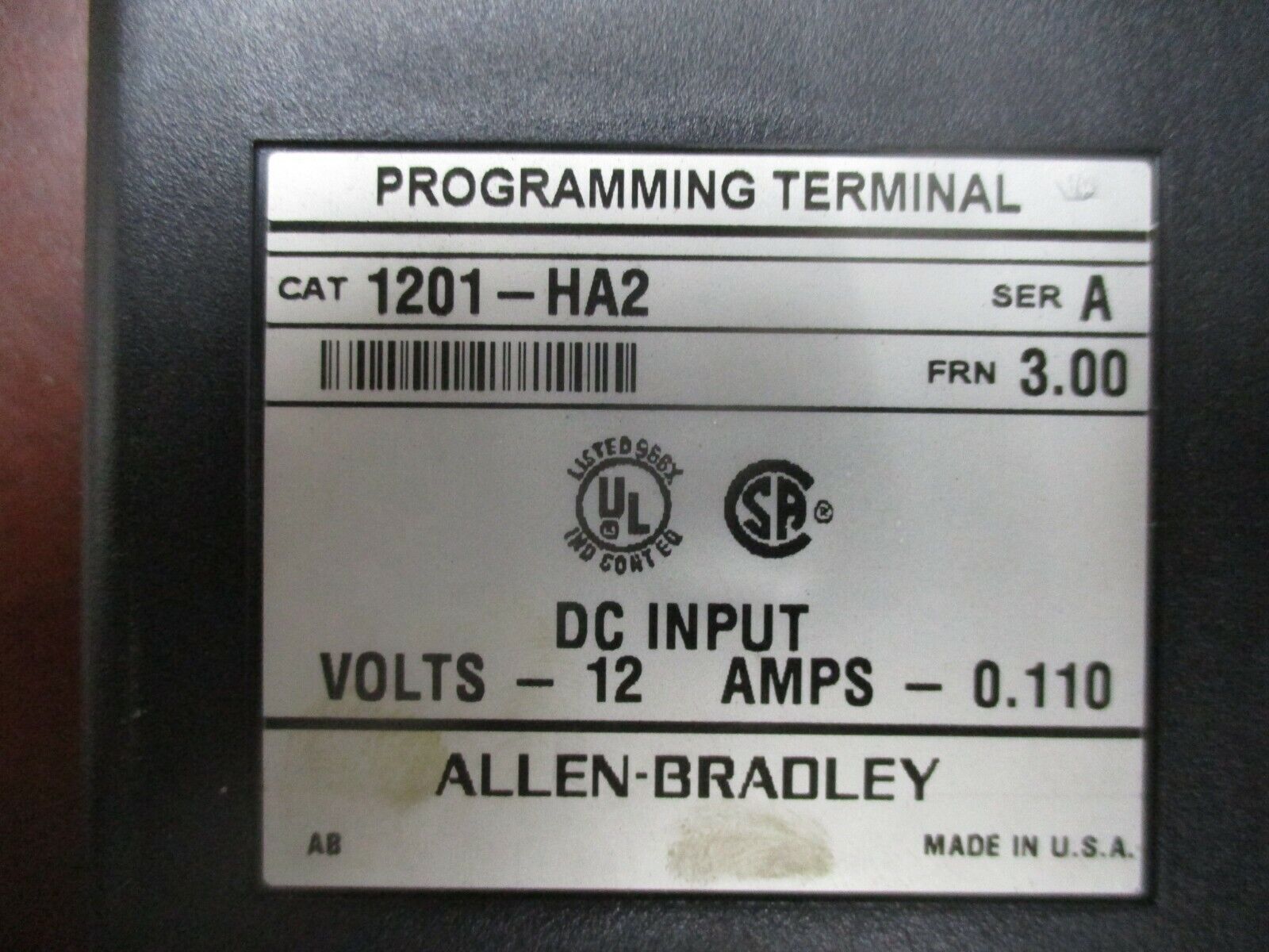 Allen-Bradley Programming Terminal Keypad 1201-HA2 Ser. A FRN 3.00 12V Used