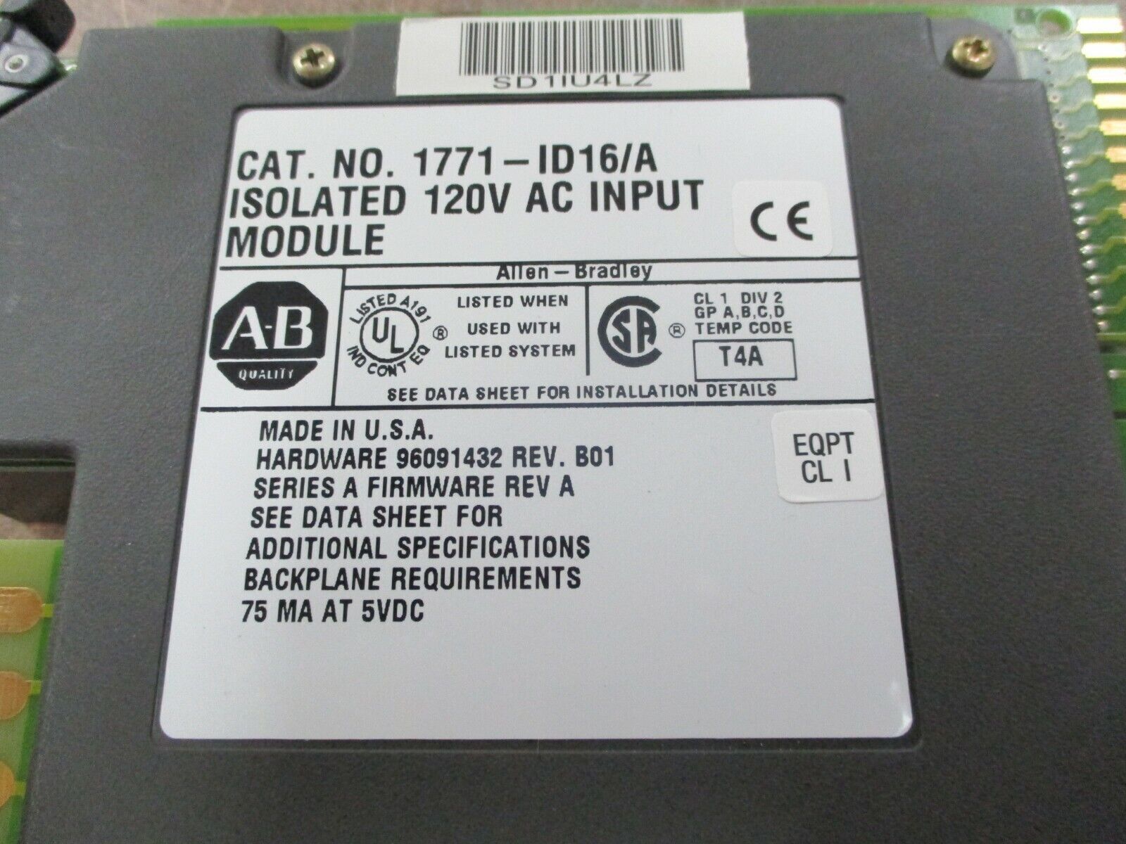 Allen-Bradley Isolated AC Input Module 1771-ID16/A Ser. A 120V Used