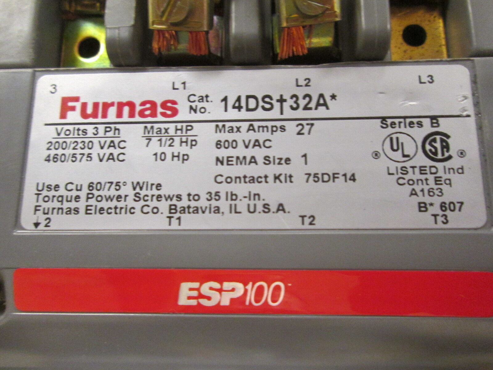 Furnas Size 1 Starter 14DS+32A*/48ASB3M20 27A 600VAC Trip: 0.75-3.0A Used