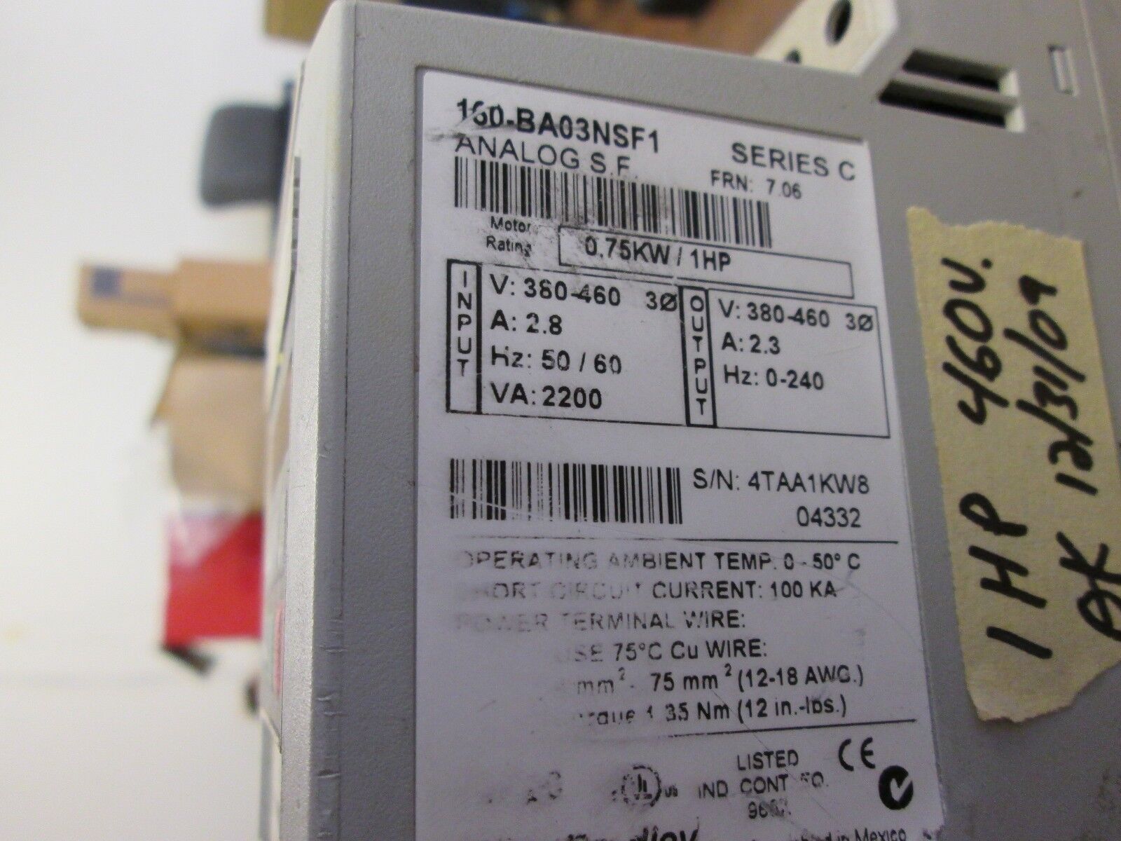 Allen-Bradley Speed Controller 160-BA03NSF1 1HP 3Ph Used