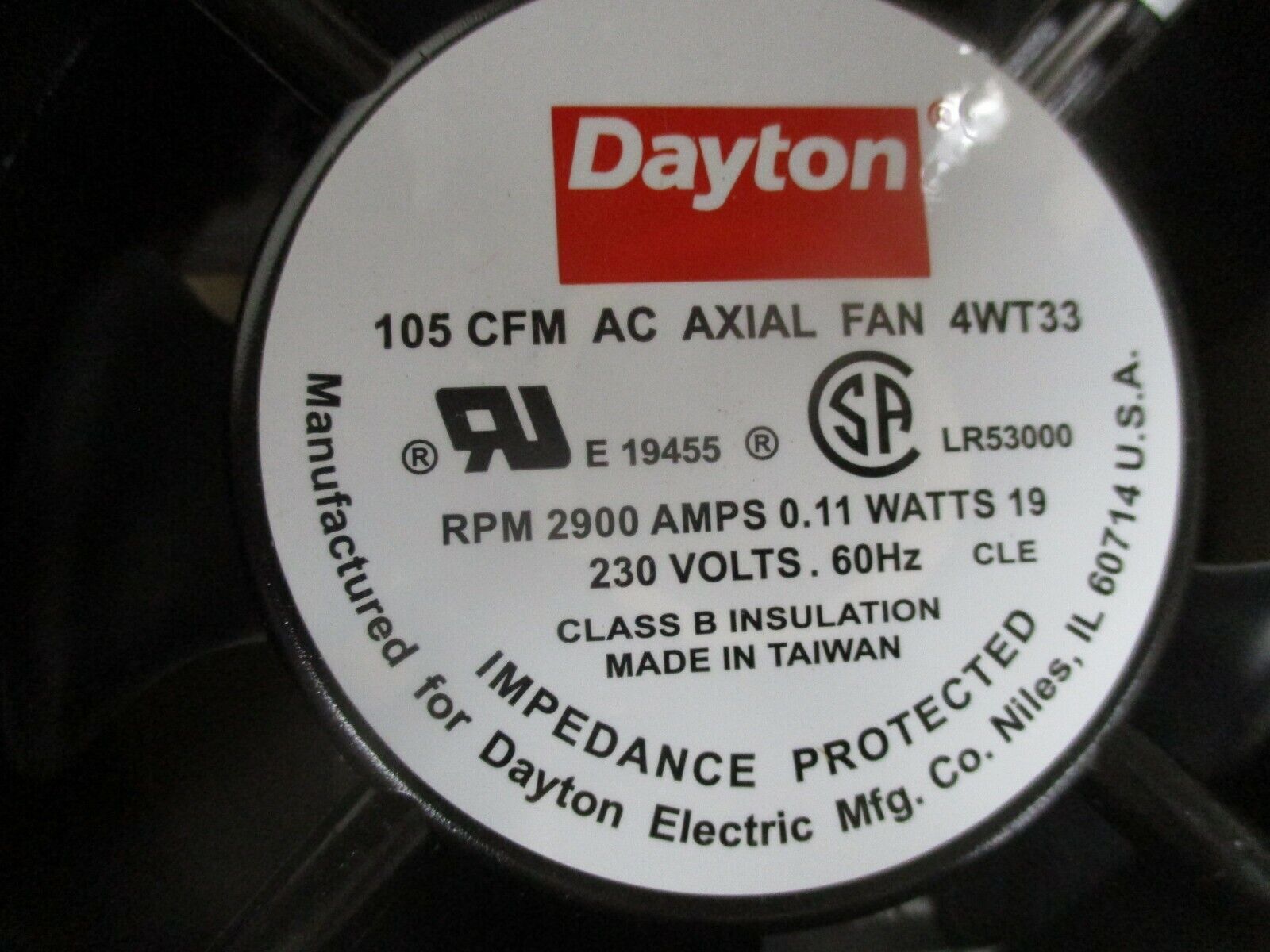 Dayton Axial Fan 4WT33 105CFM 2900RPM 230V 60Hz 0.11A 19W New Surplus