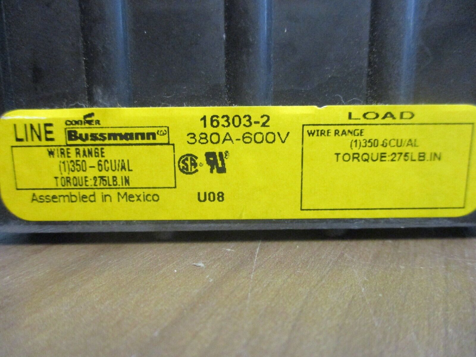 Bussmann Power Distribution Block 16303-2 380A 600V 2P Line: 350-6 Load: 350-6