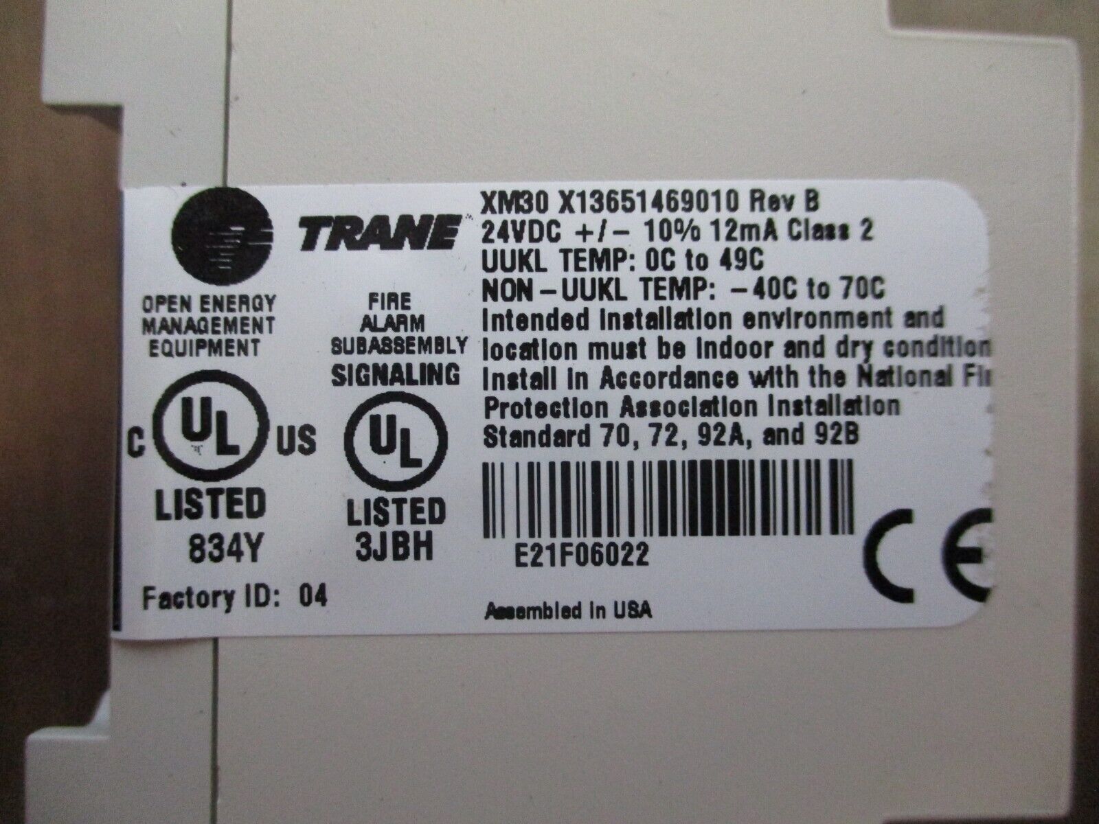 Trane XM30 Expansion Module X13651469010 Rev. B 24VDC Used