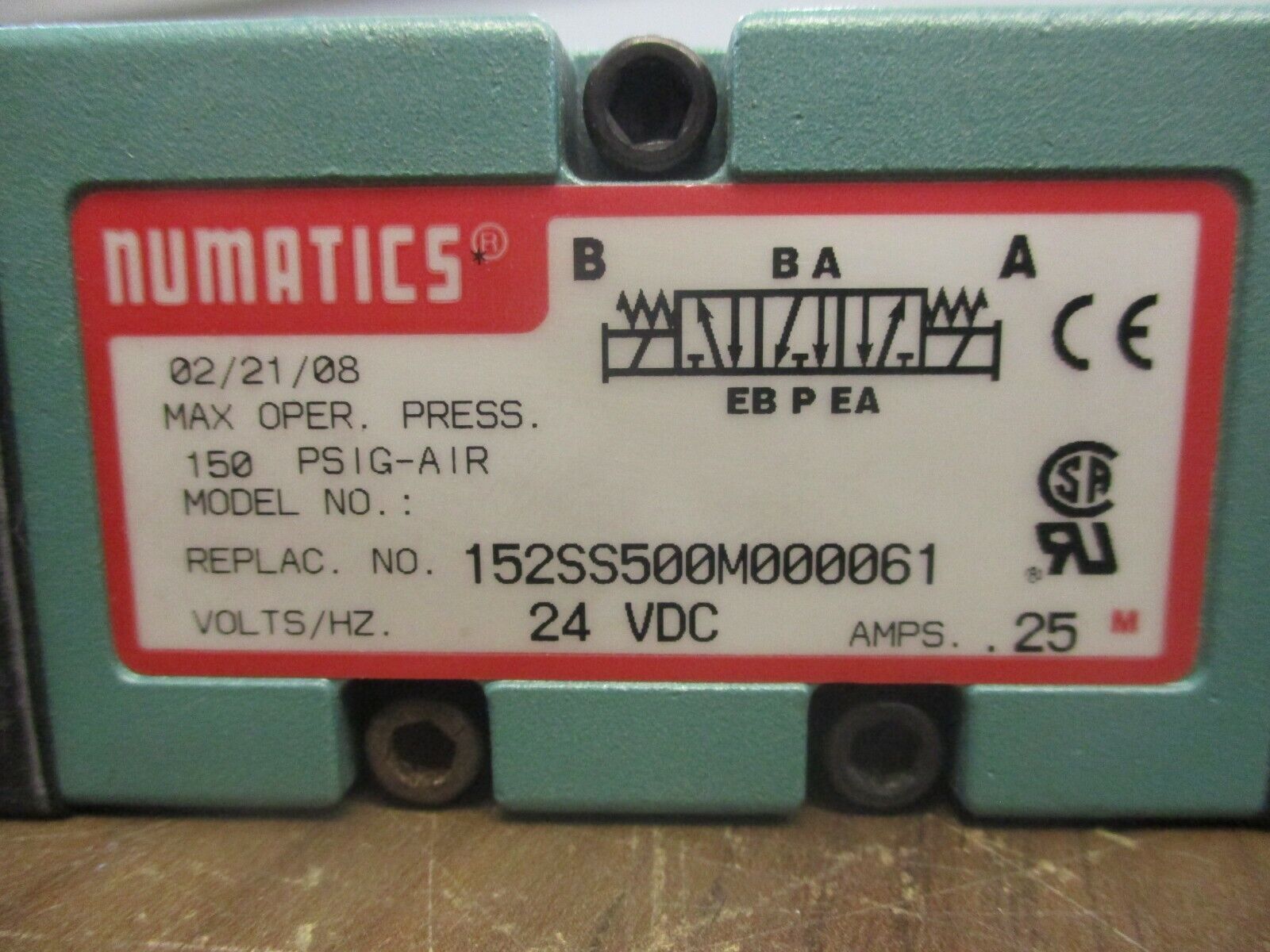 Numatics Solenoid Valve 152SS500M000061 150PSIG Air 24VDC 0.25A Used