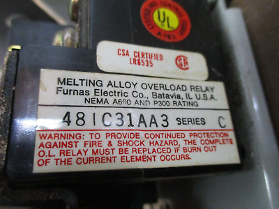 Furnas Starter 40HP107792U/48IC31AA3 110-120/220-240V Coil Size 3 90A 600V Used