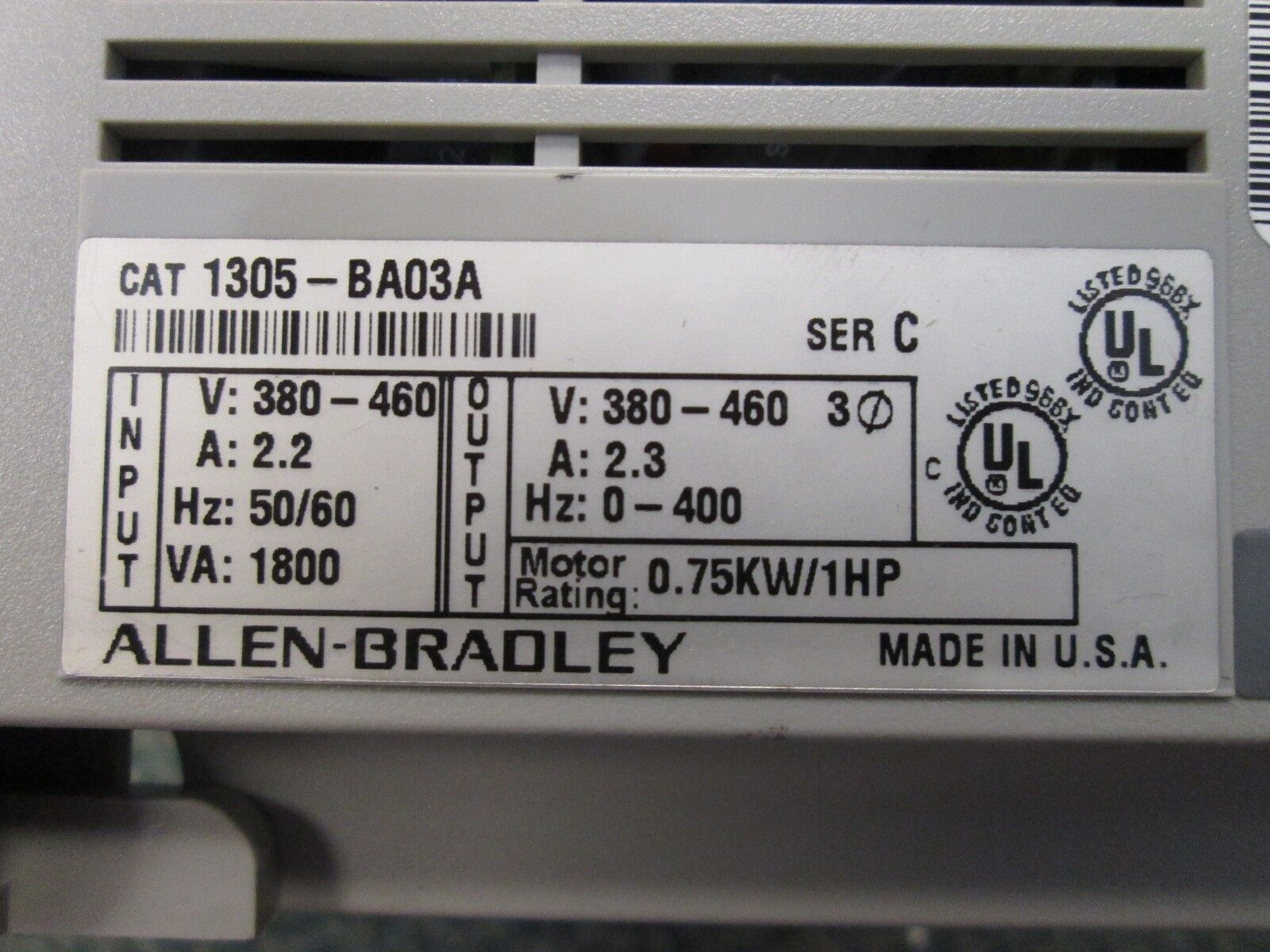 Allen-Bradley 1305 AC Drive 1305-BA03A 1HP *Missing Cover* Series May Vary Used