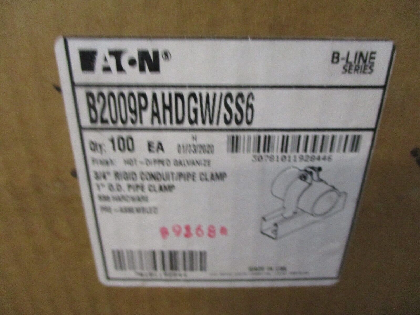 Eaton B-Line Rigid Conduit / Pipe Clamp B2009PAHDGW/SS6 3/4" *Approx 100*