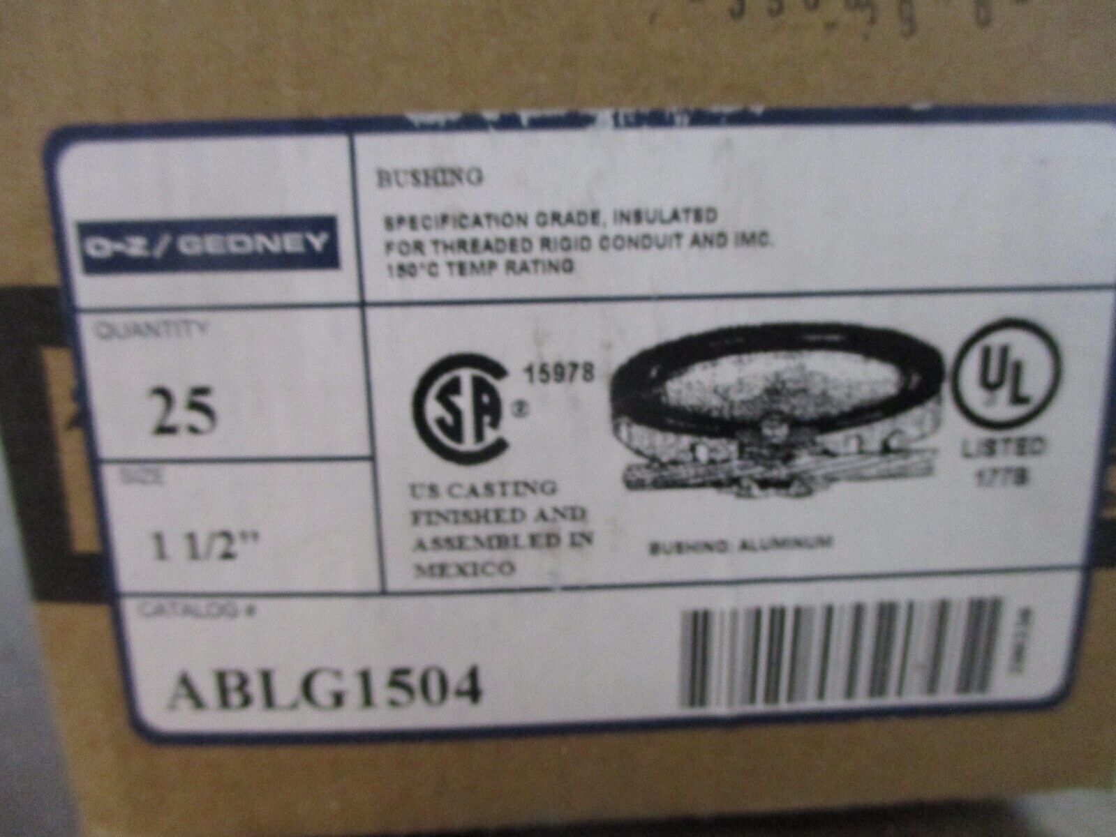 O-Z / Gedney Ground Bushing ABLG1504 1 1/2" Aluminum *Box of 25* New Surplus