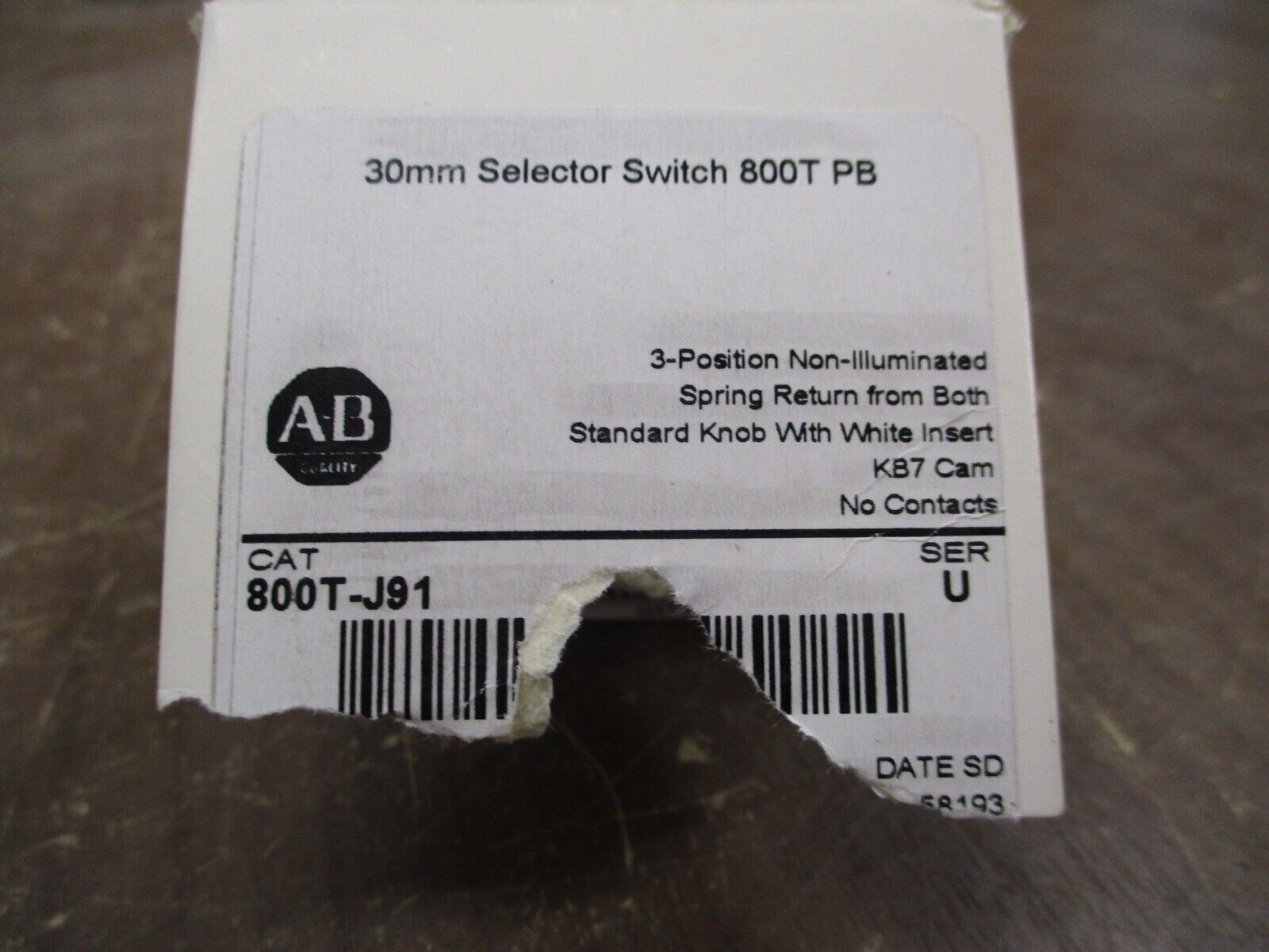 Allen-Bradley Selector Switch 800T-J91 Ser. U 3-Position New Surplus