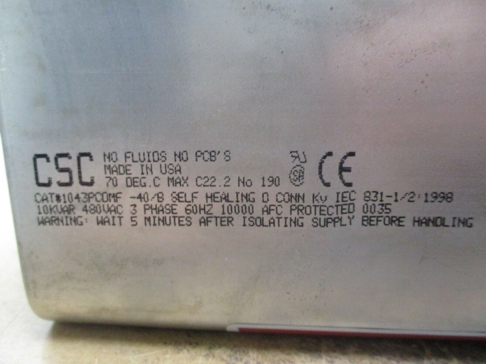 CSC Capacitor 1043PCDMF 10KVAR 480V 3Ph 60Hz Used