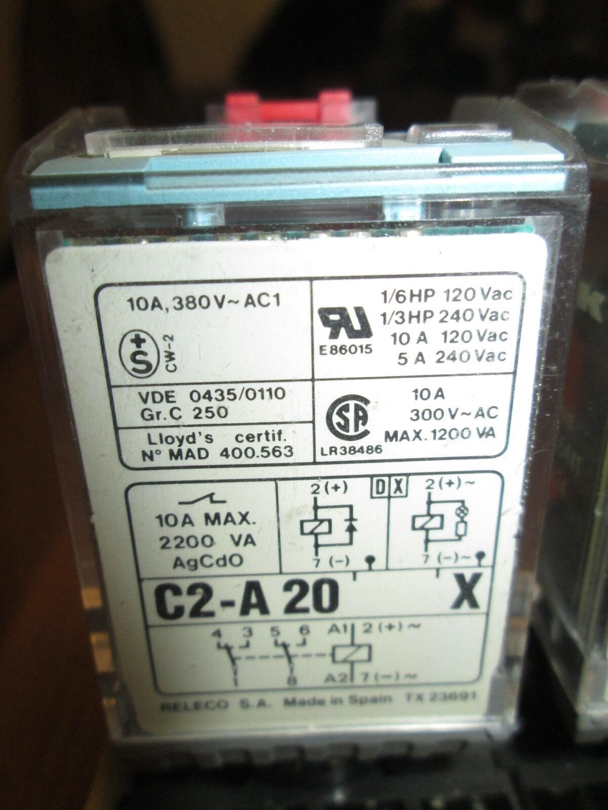 Releco Relay C2-A20 X 10A lot of 4 w/ base Used