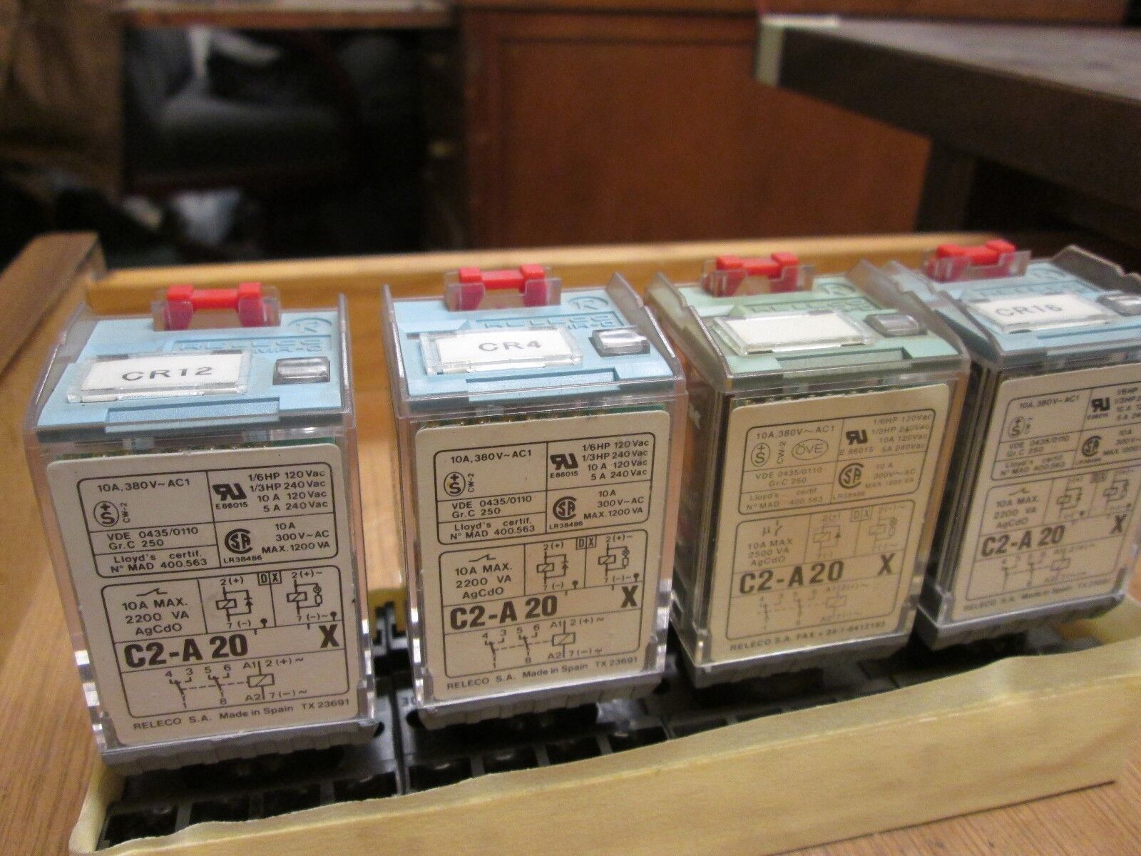 Releco Relay C2-A20 X 10A lot of 4 w/ base Used