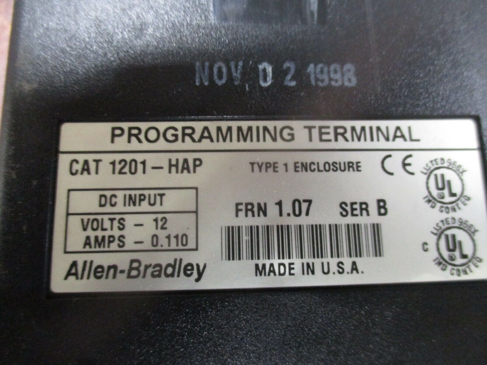 Allen-Bradley Programming Terminal Keypad 1201-HAP Ser. B FRN: 1.07 Used