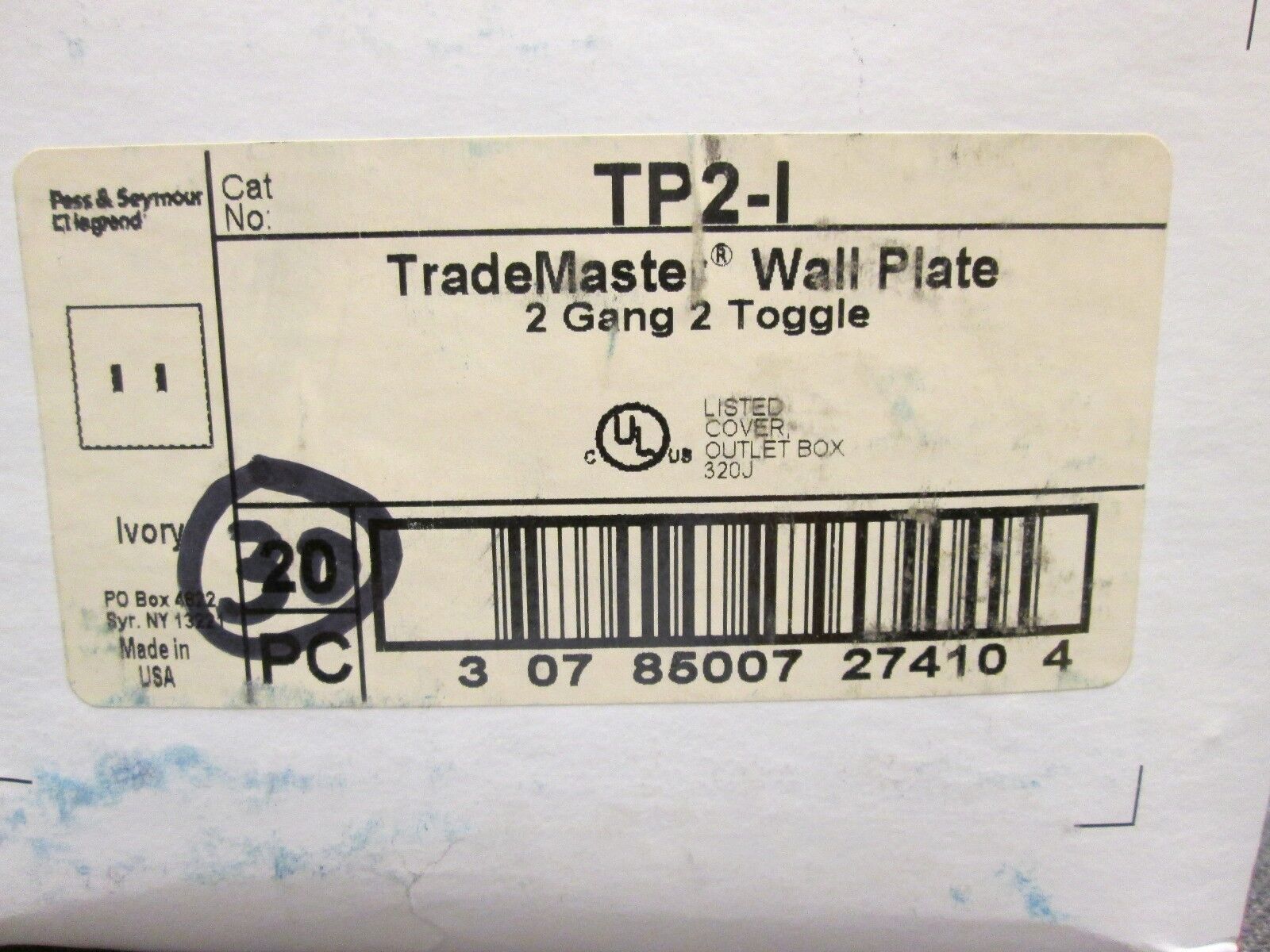 Wall Plate 2 Gang 2 Toggle *Lot of 30* New Surplus