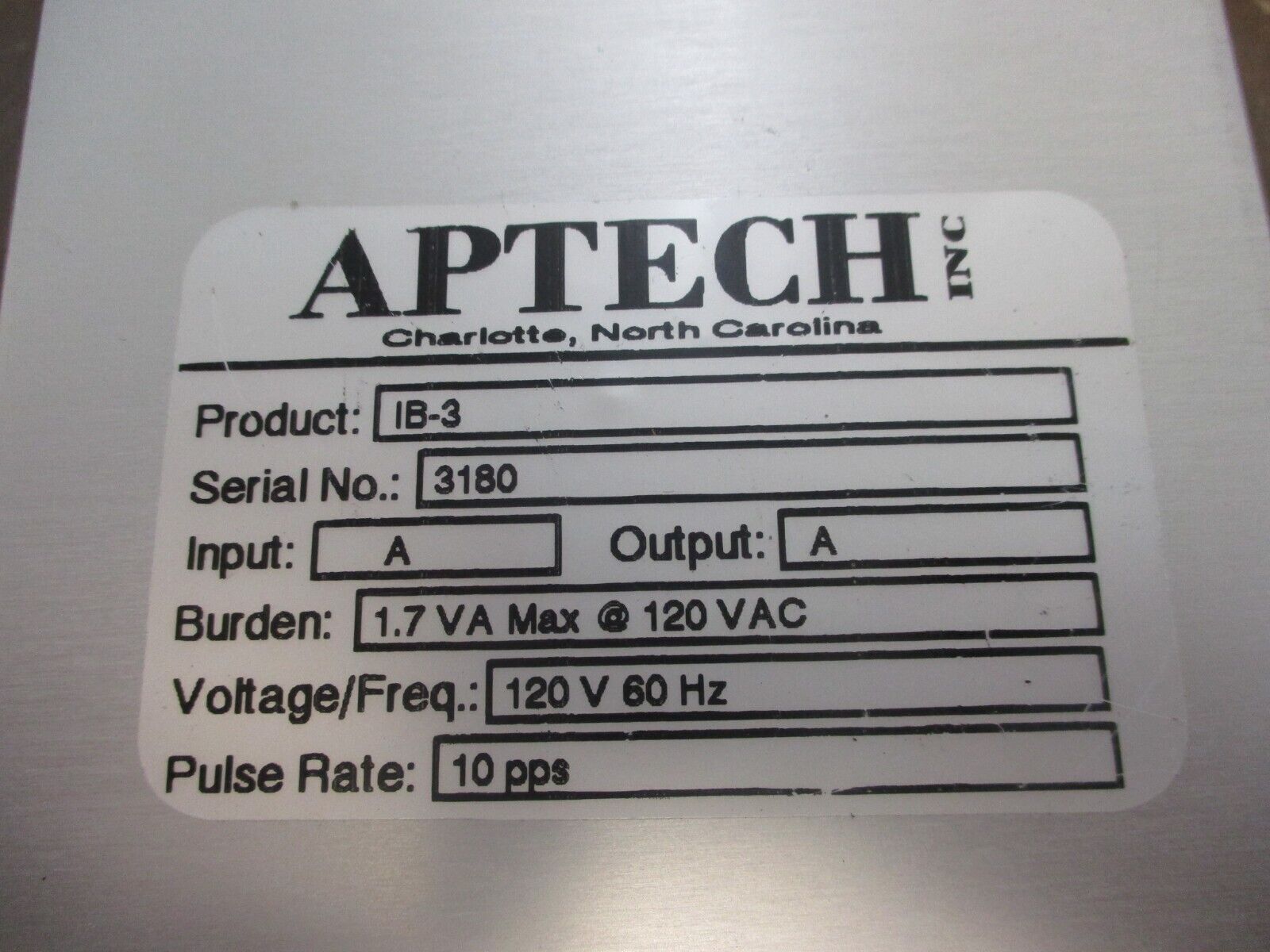 Aptech Isolation Relay Board IB-3 120V 60Hz Pulse Rate: 10pps Used