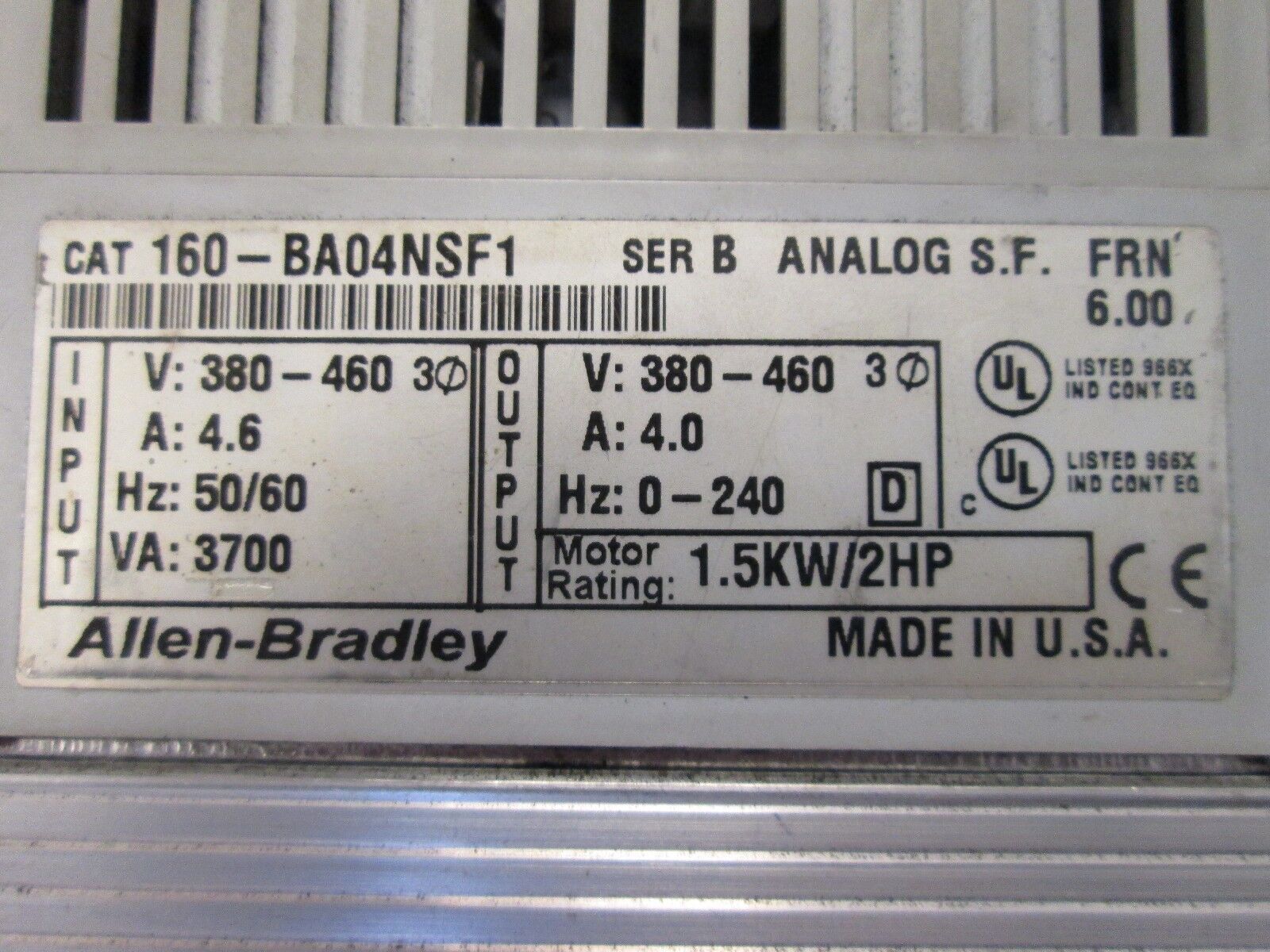 Allen-Bradley Analog Speed Controller 160-BA04NSF1 2HP Used