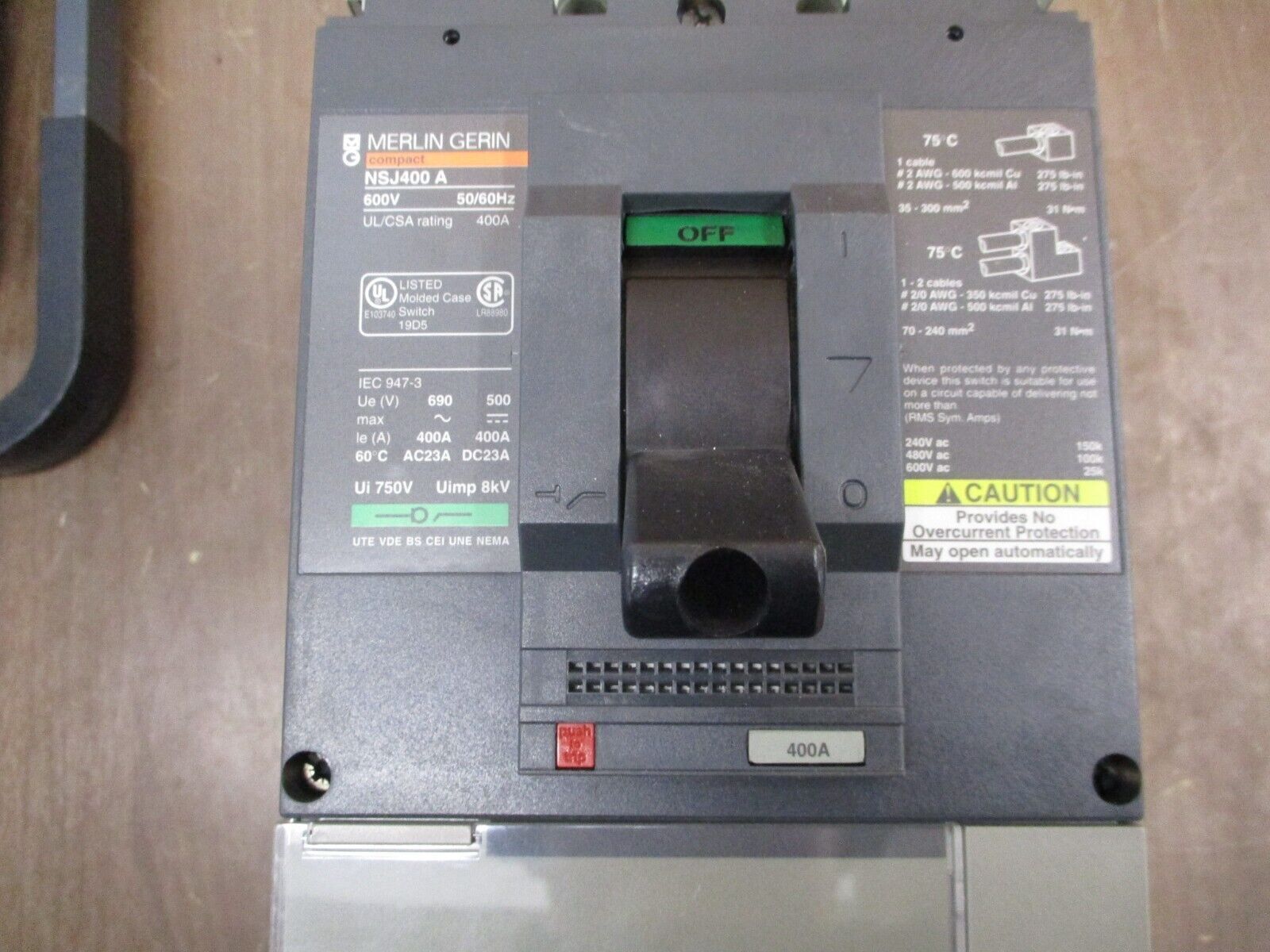 Merlin Gerin Circuit Breaker w/ Adapter Base NSJ400A 400A 600V 50/60Hz Used