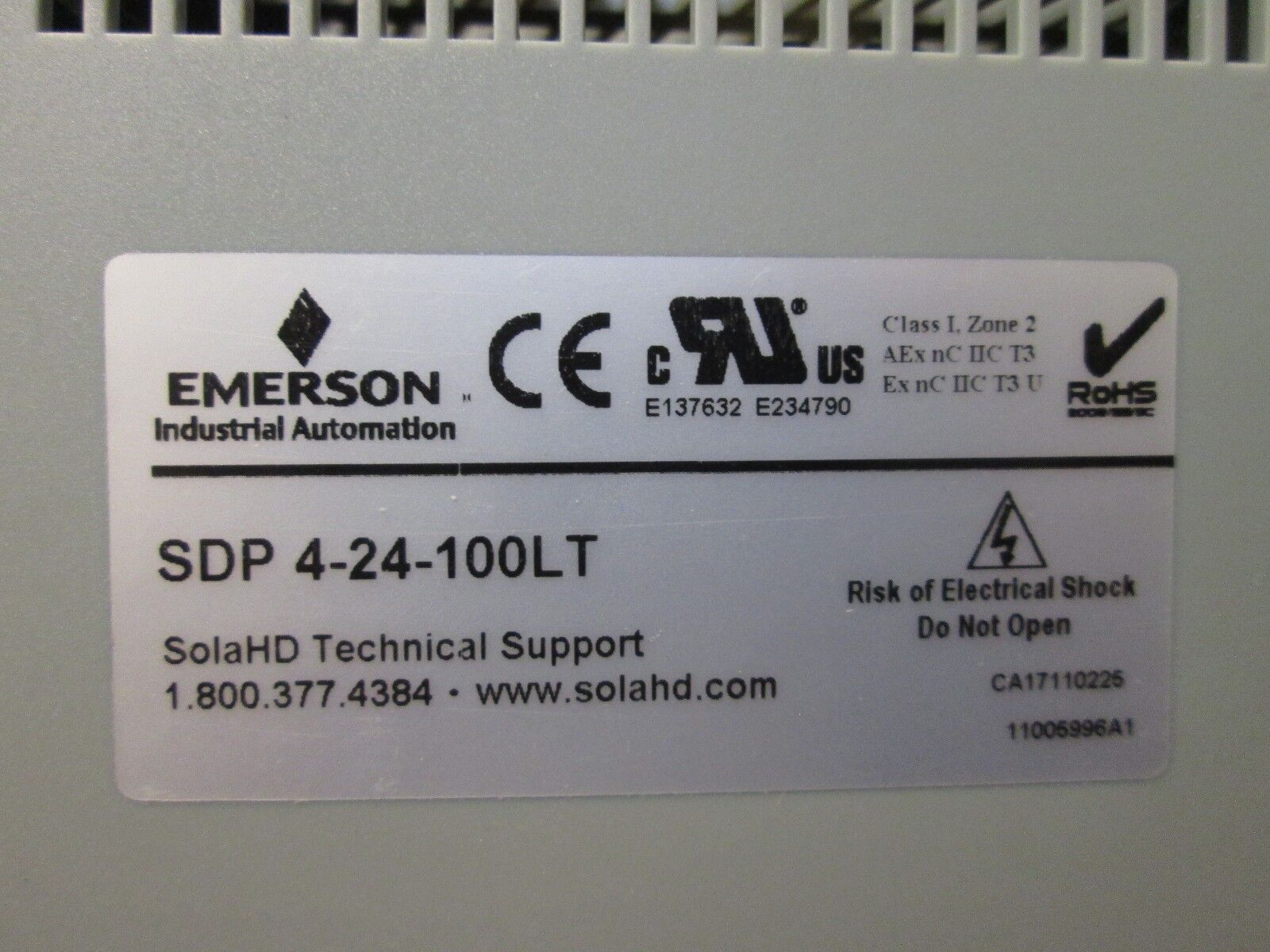 Sola 24VDC Power Supply SDP-4-24-100LT In:115/230VAC 1.8/1A Out: 24VDC 3.8A Used