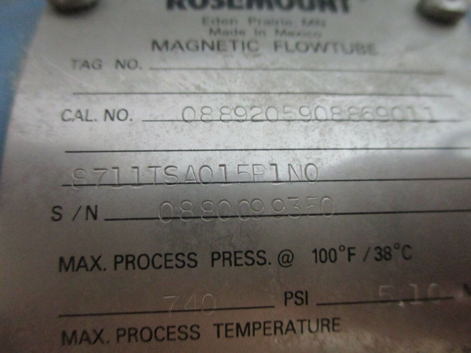 Rosemount Magnetic Flowtube 8711TSA015F1N0 740PSI Nema 4X Explosion Proof Used