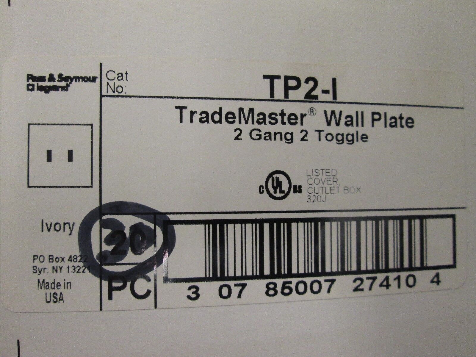 Pass & Seymour Trademaster Wall Plate TP2-I 2 Gang 2 Toggle *Lot of 29*