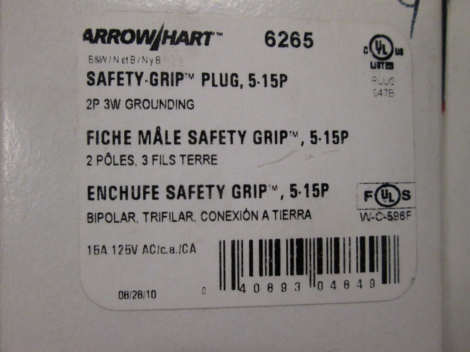 Arrow Hart Plug 6265 *Lot of 2* 15A 125V 2P 3W New Surplus