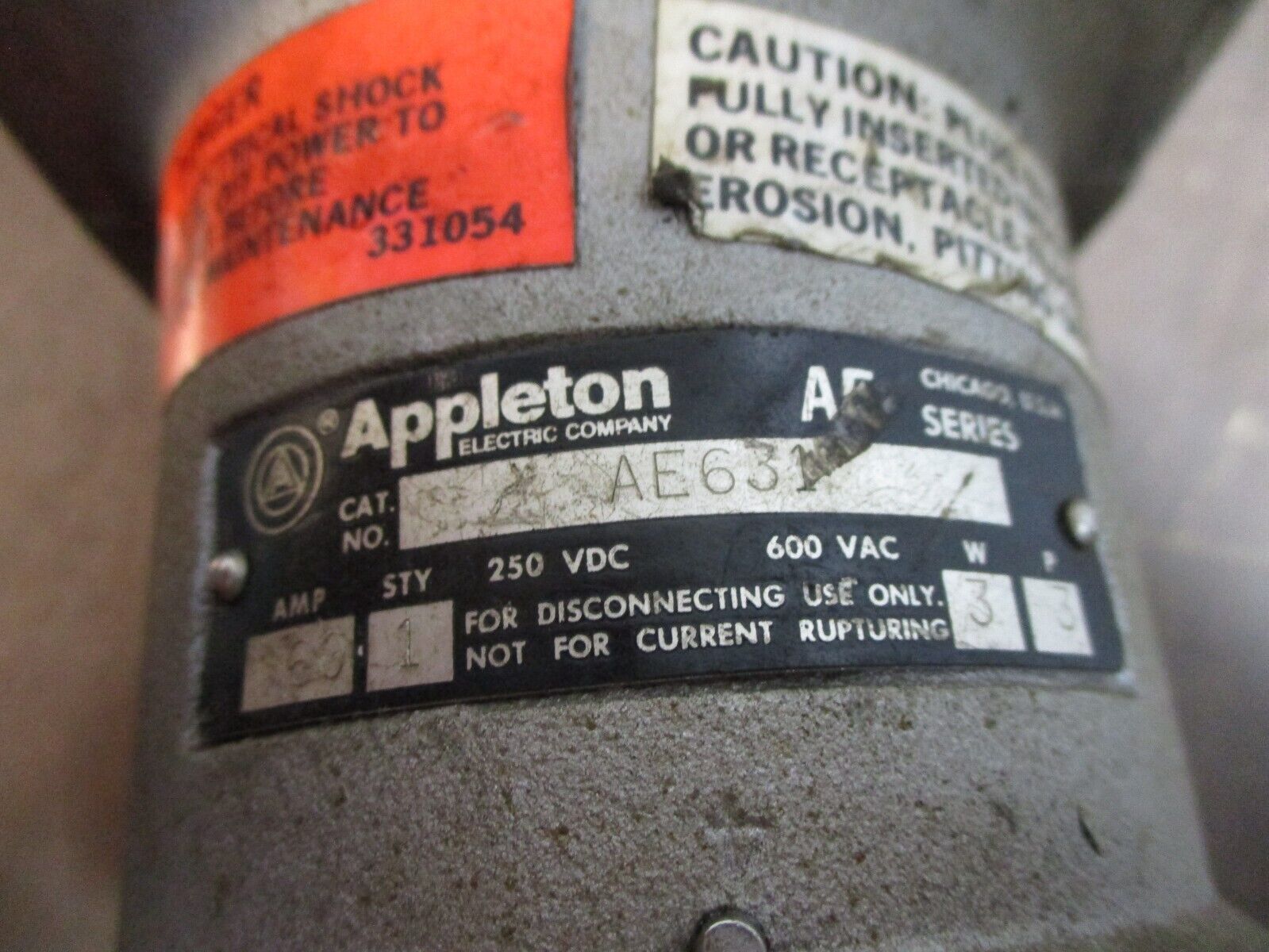 Appleton Receptacle AE631 60A 600V 3P 3W Used
