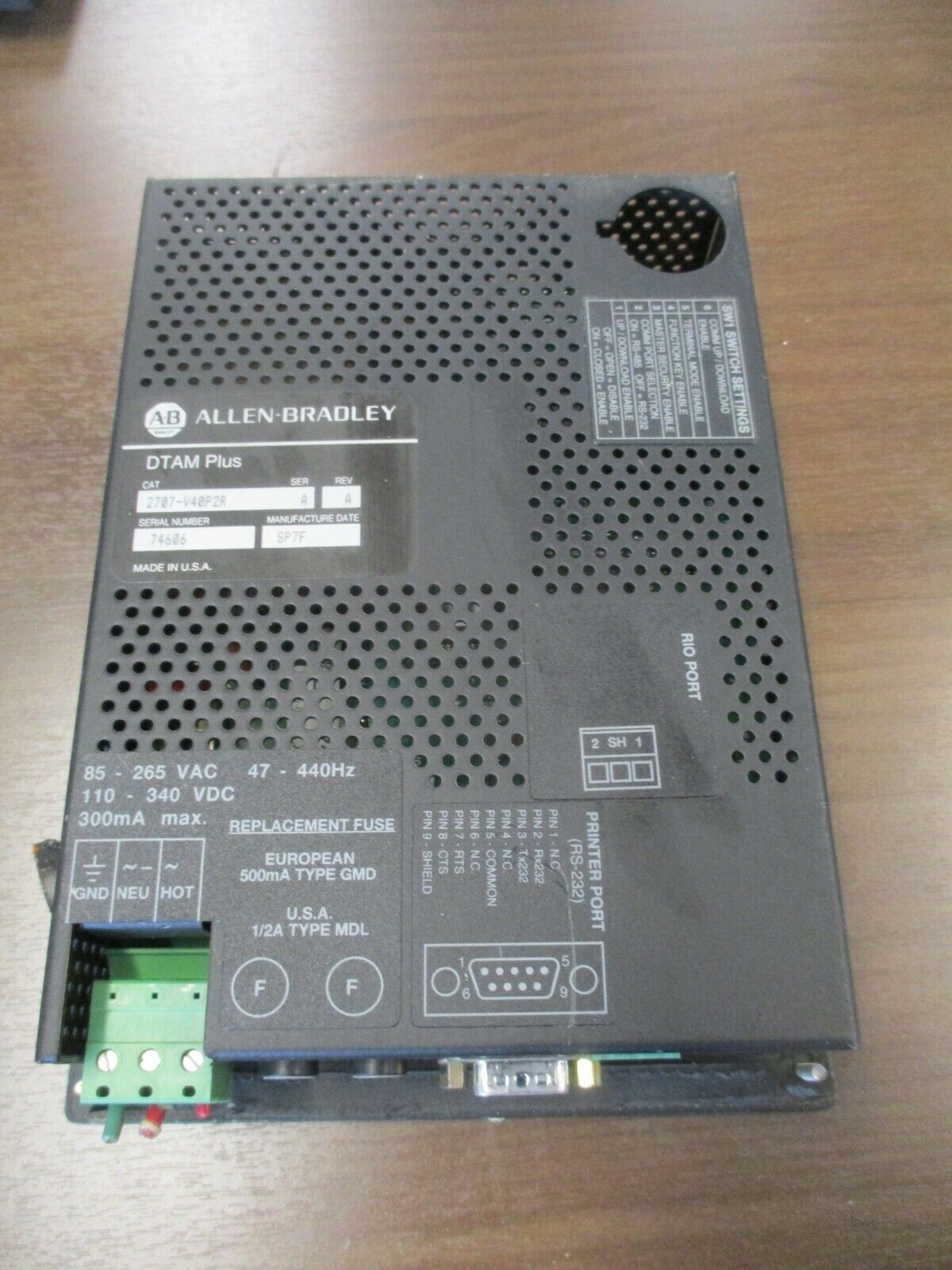 Allen-Bradley DTAM Plus Operator Interface Panel 2707-V40P2R Ser. A Rev. A Used