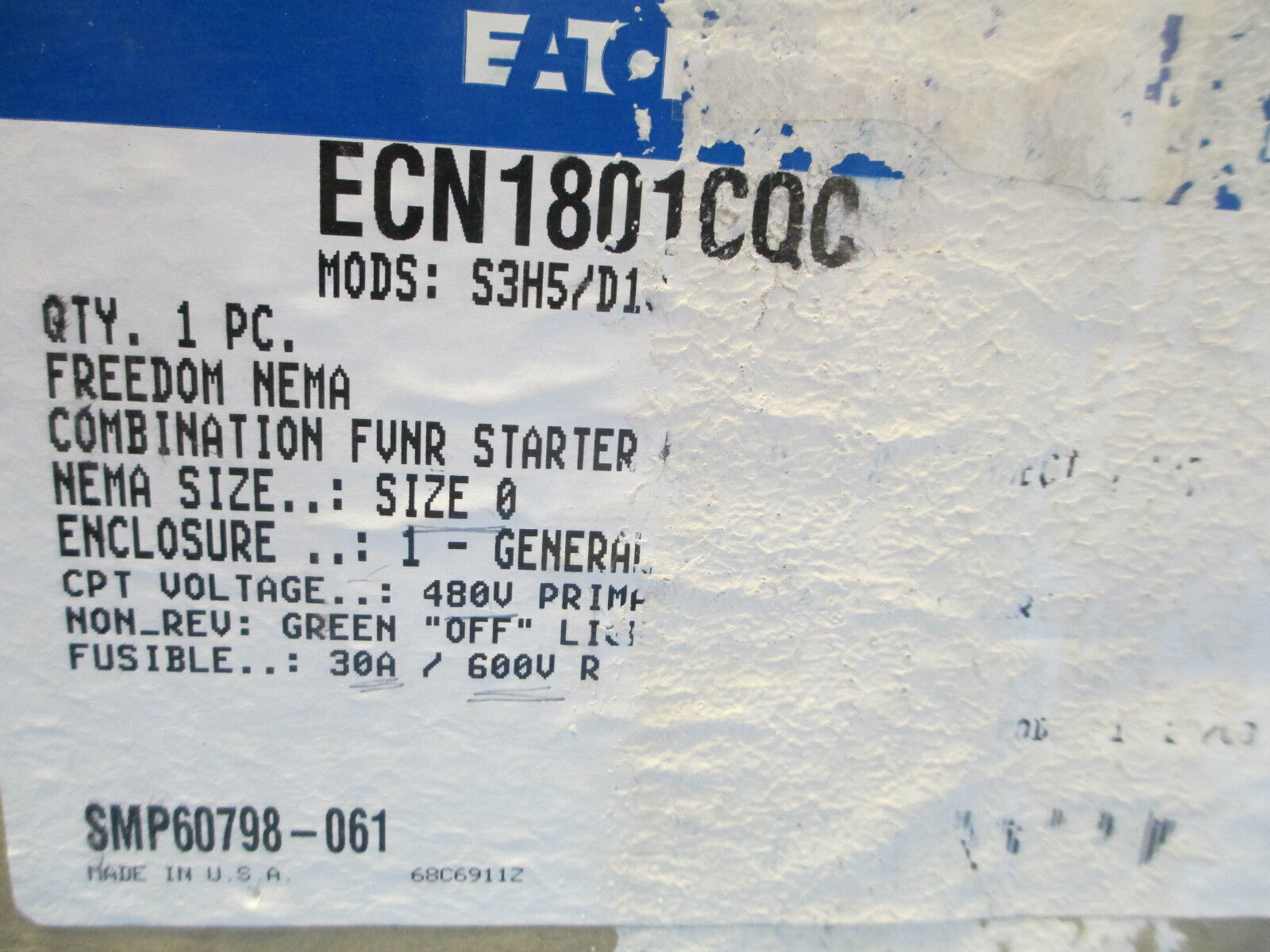 Cutler-Hammer Combination ECN1801CQC, Size 0, New Surplus