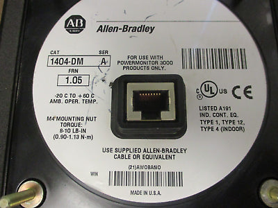 Allen-Bradley Powermonitor 3000 1404-DM Ser A FRN 1.05 Used **Scratched Front**