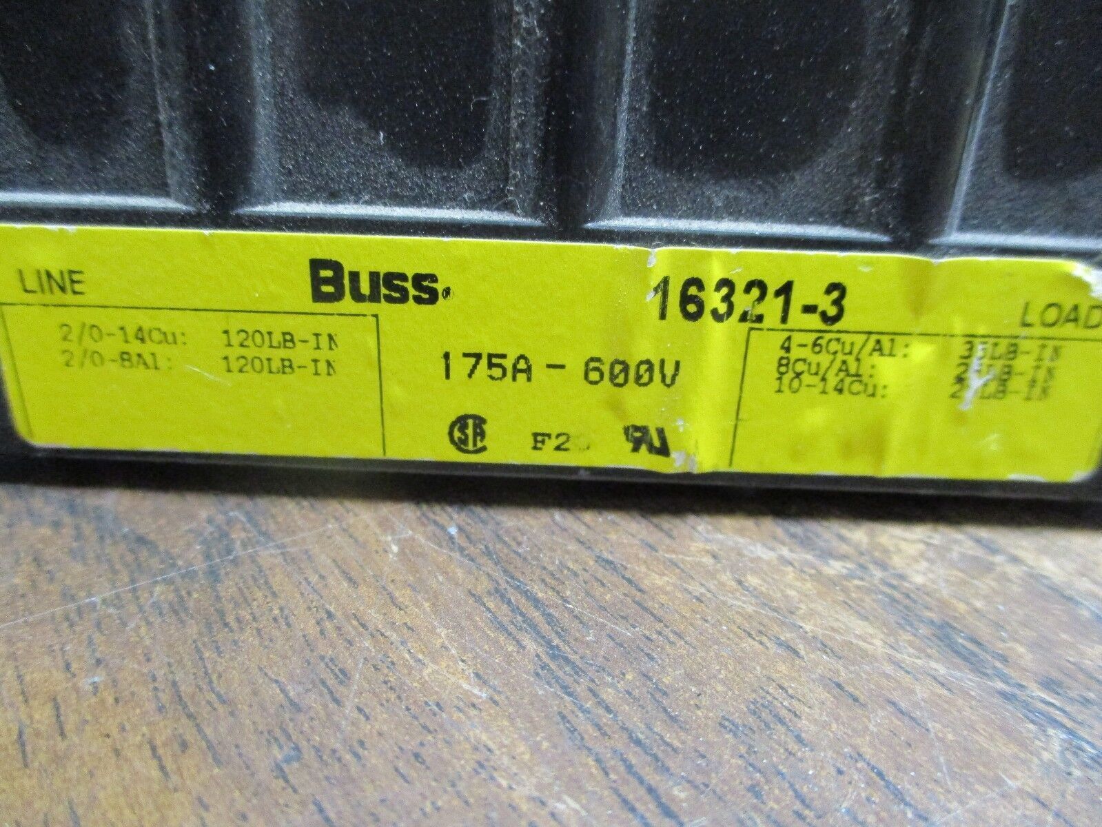 Buss Power Distribution Block 16321-3 Line 2/0-#14 Load(6) #4-#14 175A 600V Used