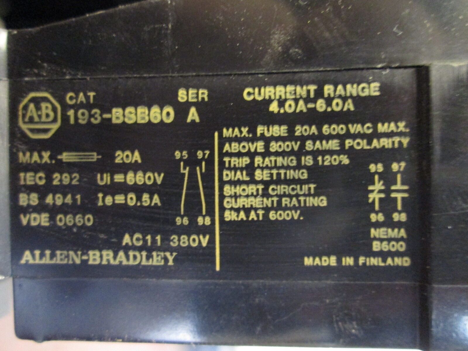 Allen-Bradley Reversing Contactor 100-A09ND3 w/ 193-BSB60 Overload Relay Used