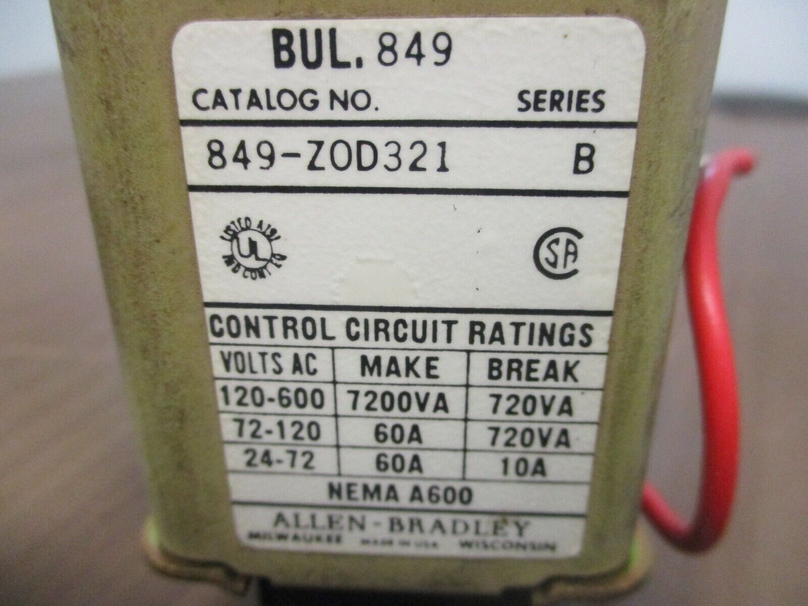 Allen-Bradley Pneumatic Timing Relay 849-ZOD321 Ser. B 120V Coil Used
